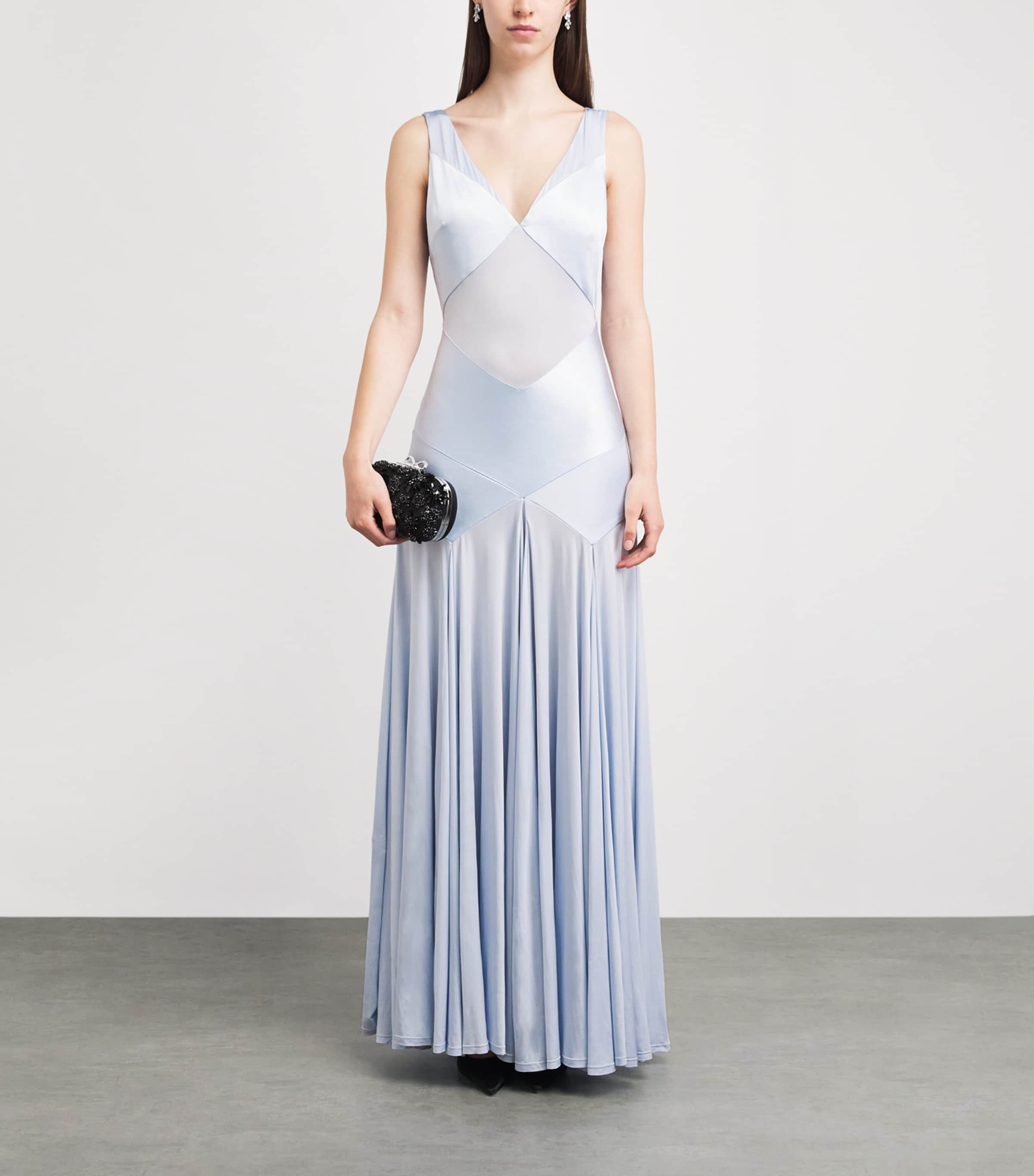 Self-Portrait Womens Satin Panelled Maxi Dress Blue Image 2