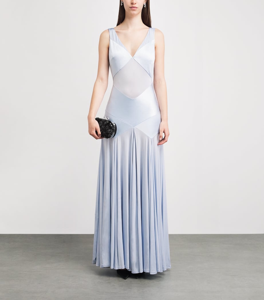 Self-Portrait Womens Satin Panelled Maxi Dress Blue Image 2