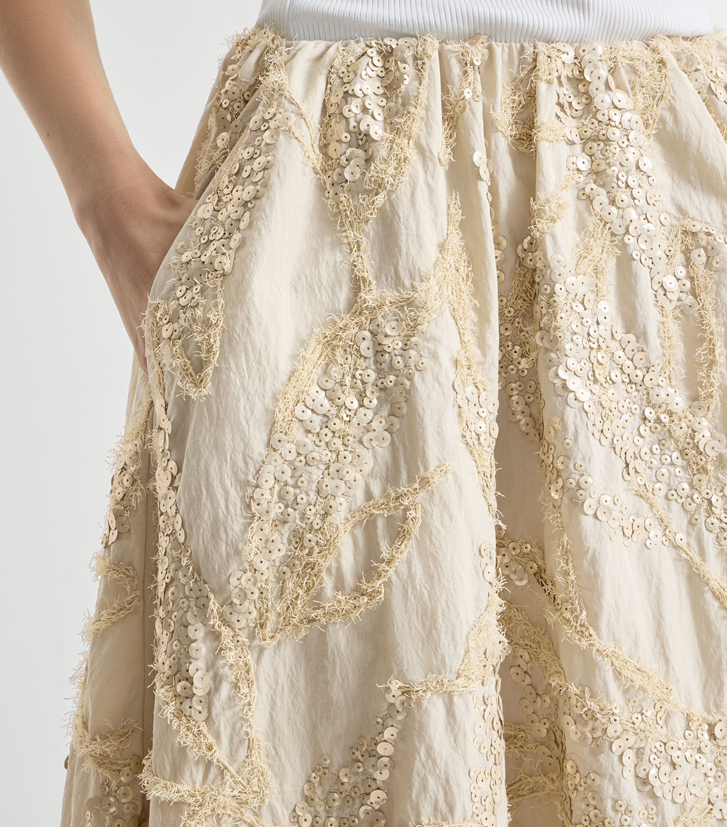 Brunello Cucinelli Womens Cotton-Blend Embroidered Midi Skirt Image 6