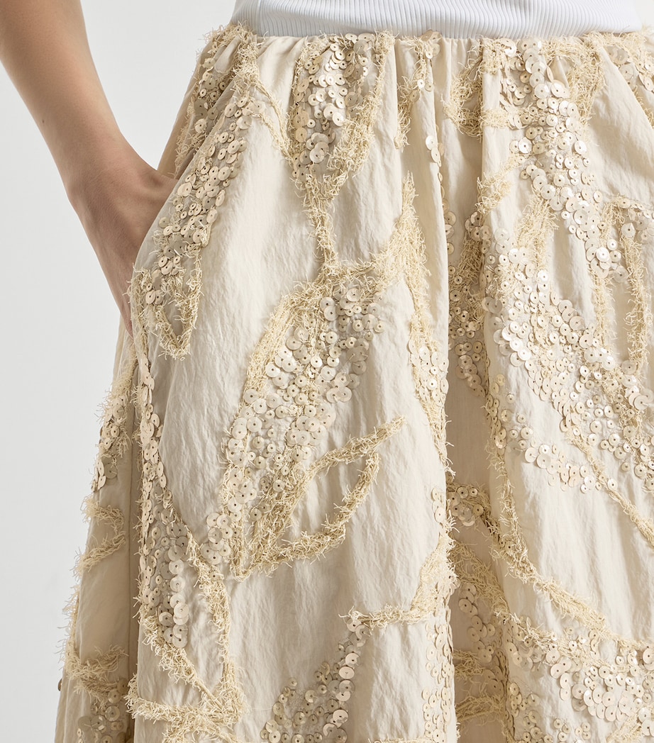 Brunello Cucinelli Womens Cotton-Blend Embroidered Midi Skirt Image 6