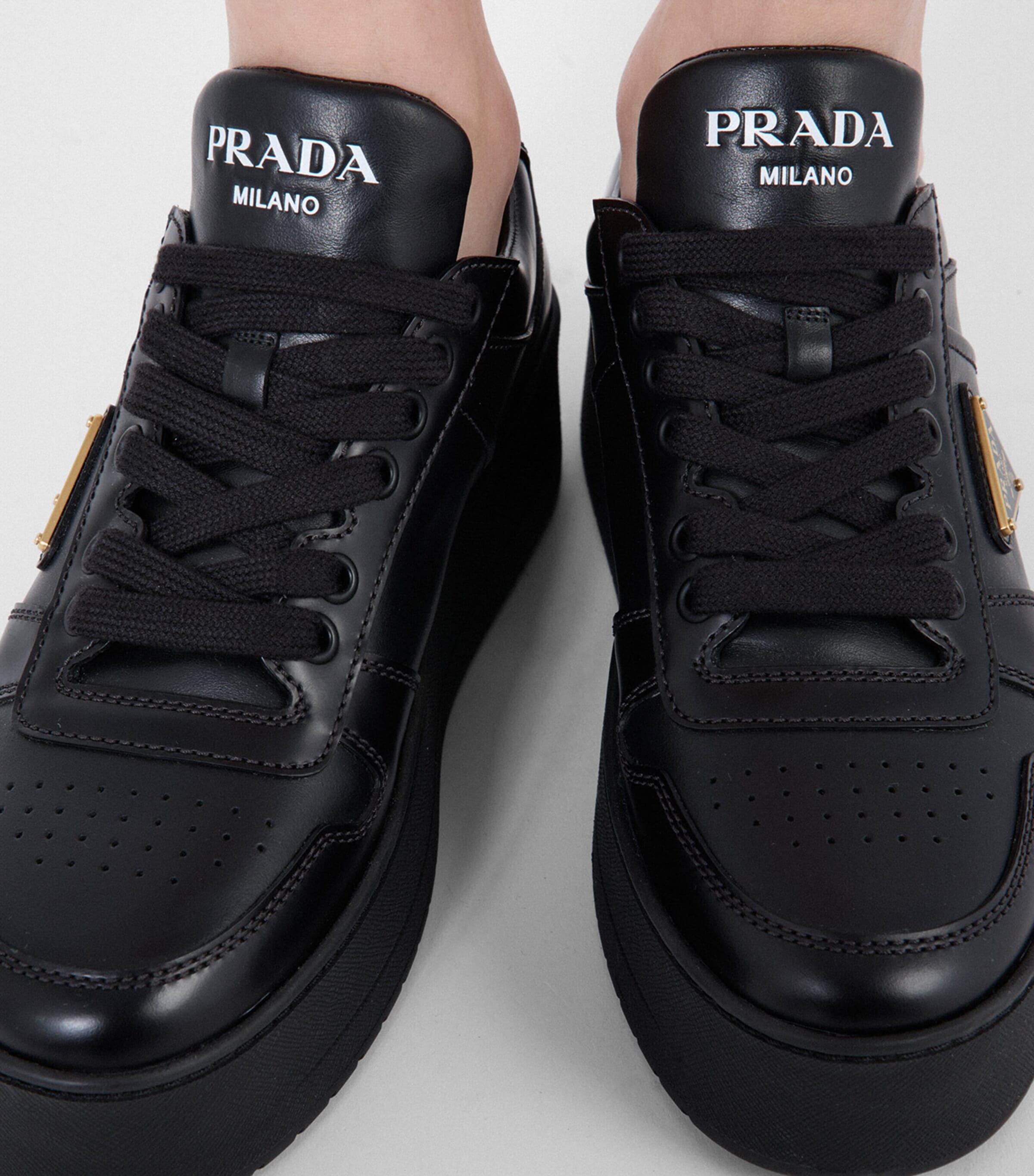 Prada Black Leather Downtown Bold Sneakers 50 | Harrods UK