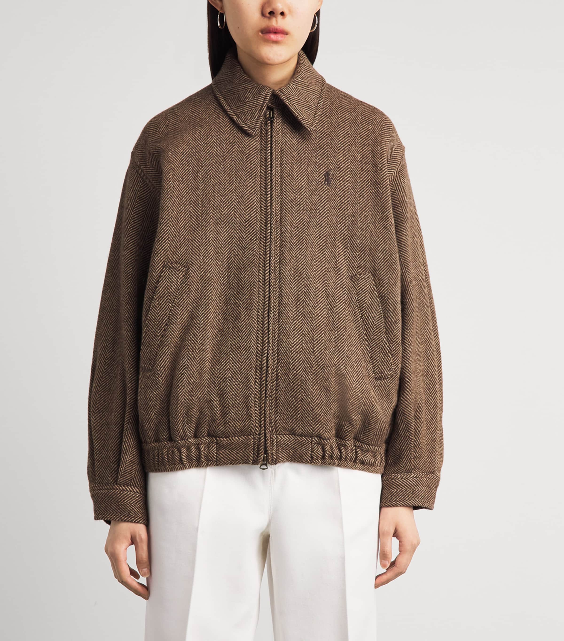 Polo Ralph Lauren Womens Wool Herringbone Bomber Jacket Brown/tan Herringbon Image 4