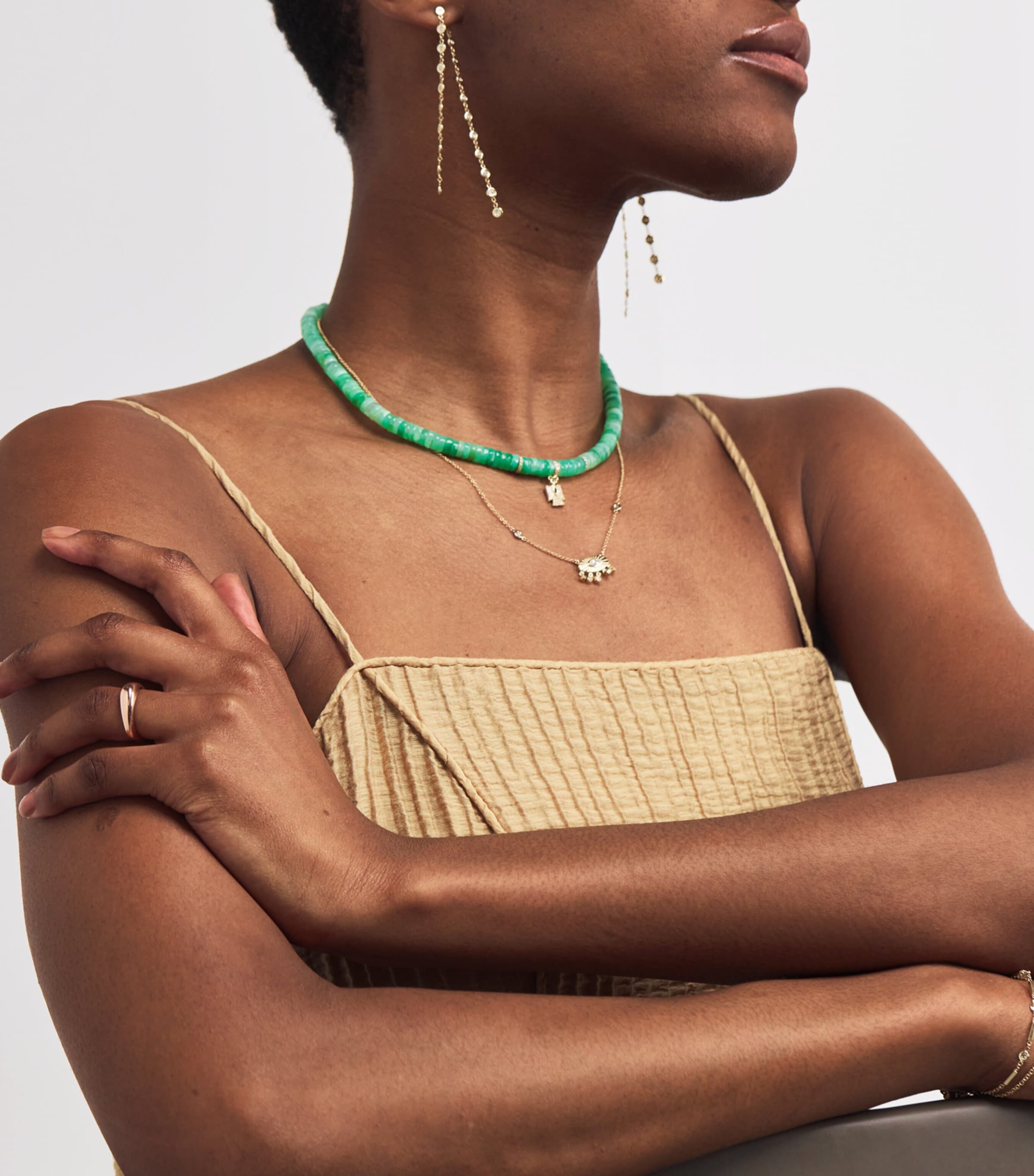 Yellow Gold and Emerald Thunderbird Beaded Necklace YELLOW GOLD Image 5