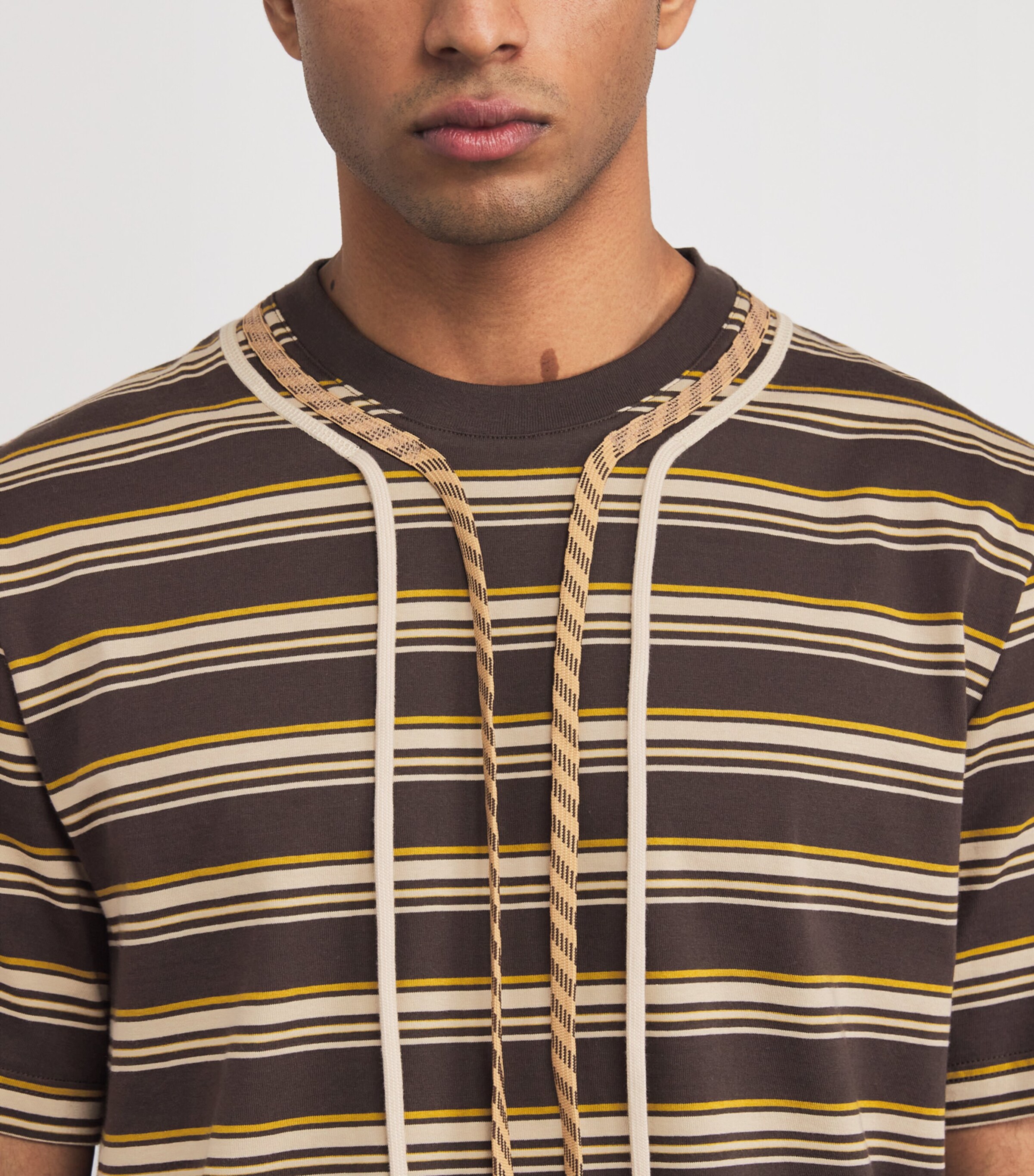 Craig Green Mens Cotton Stripe Trek-Lace T-Shirt Charcoal Stripe Image 6