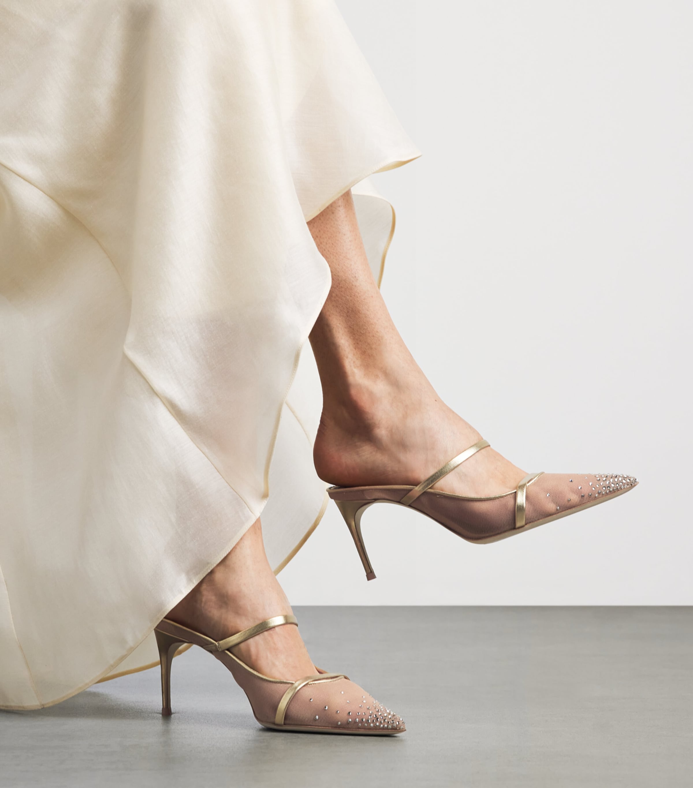 Malone Souliers Embellished Mesh Aurora Heeled Mules 70 Beige Image 2