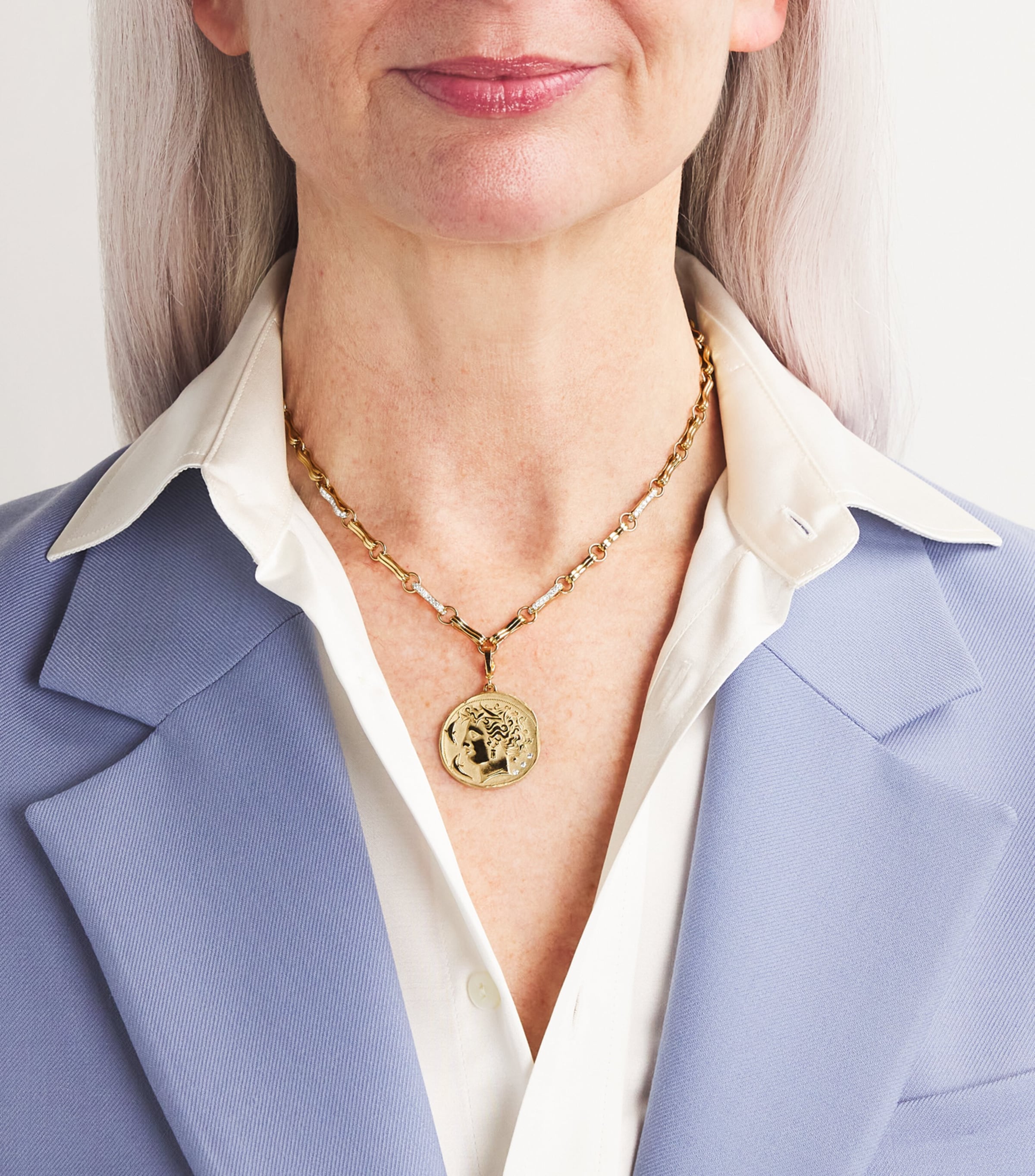 Large Yellow Gold and Diamond Goddess Coin Charm YELLOW GOLD Image 2