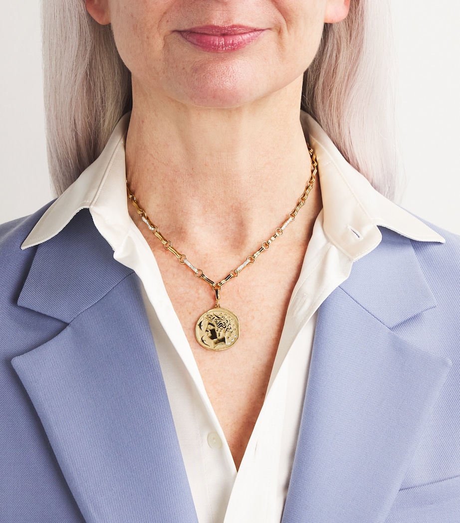 Large Yellow Gold and Diamond Goddess Coin Charm YELLOW GOLD Image 2