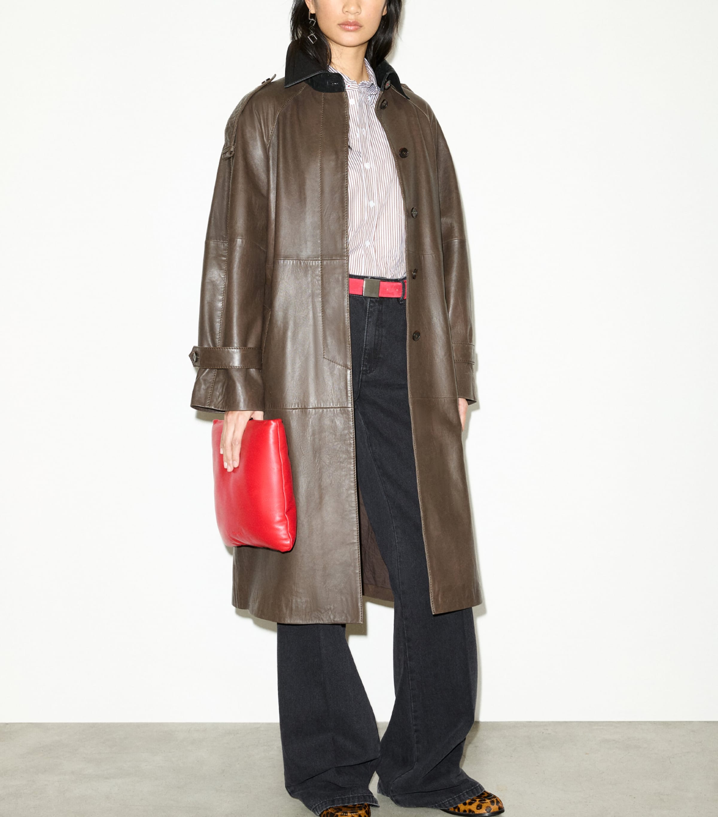 MAX&Co. Womens Lambskin Trench Coat Chocolate Image 6