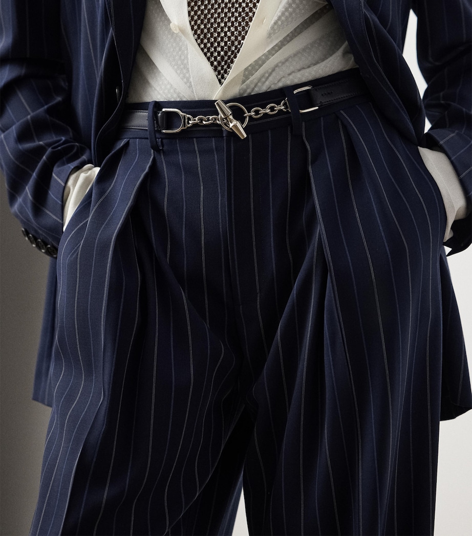 Ralph Lauren Collection Womens Wool Pinstripe Jody Wide-Leg Trousers Navy Image 5