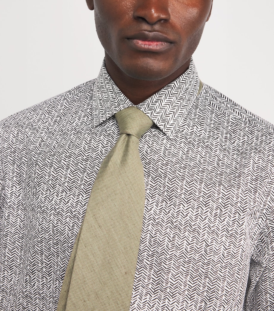 Cotton Chevron Print Tailored Fit Shirt 01_WHITE Image 6