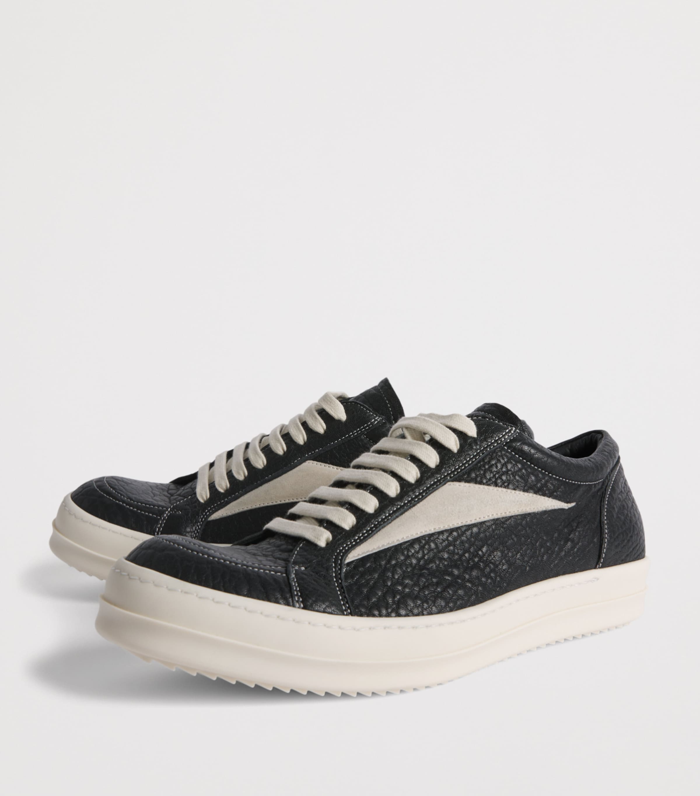 Rick Owens Leather Vintage Sneakers Black/milk Image 3