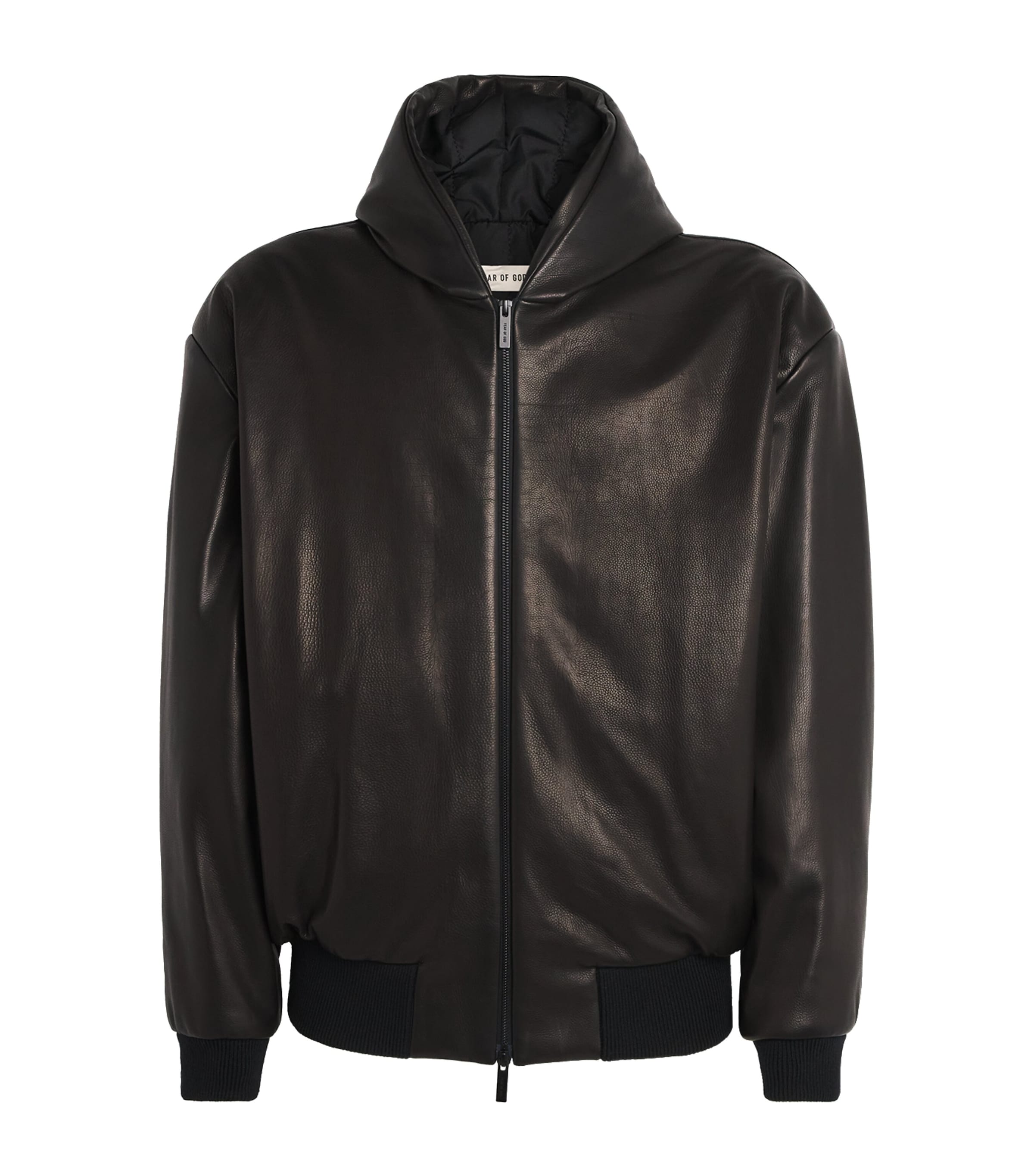 Fear Of God Hooded Leather Jacket With Ribbed Cuffs And Hem In Brown