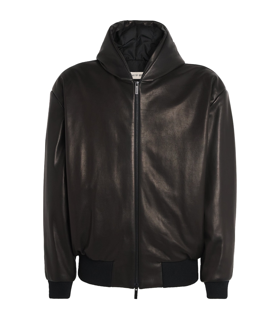 Leather Padded Bomber Jacket BLACK Image 1