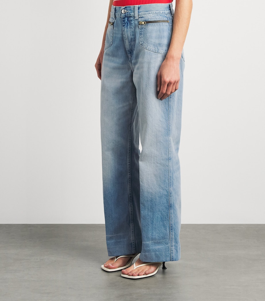 Sandro Paris Womens Zipped-Pocket Wide-Leg Jeans Blue Jean Image 4