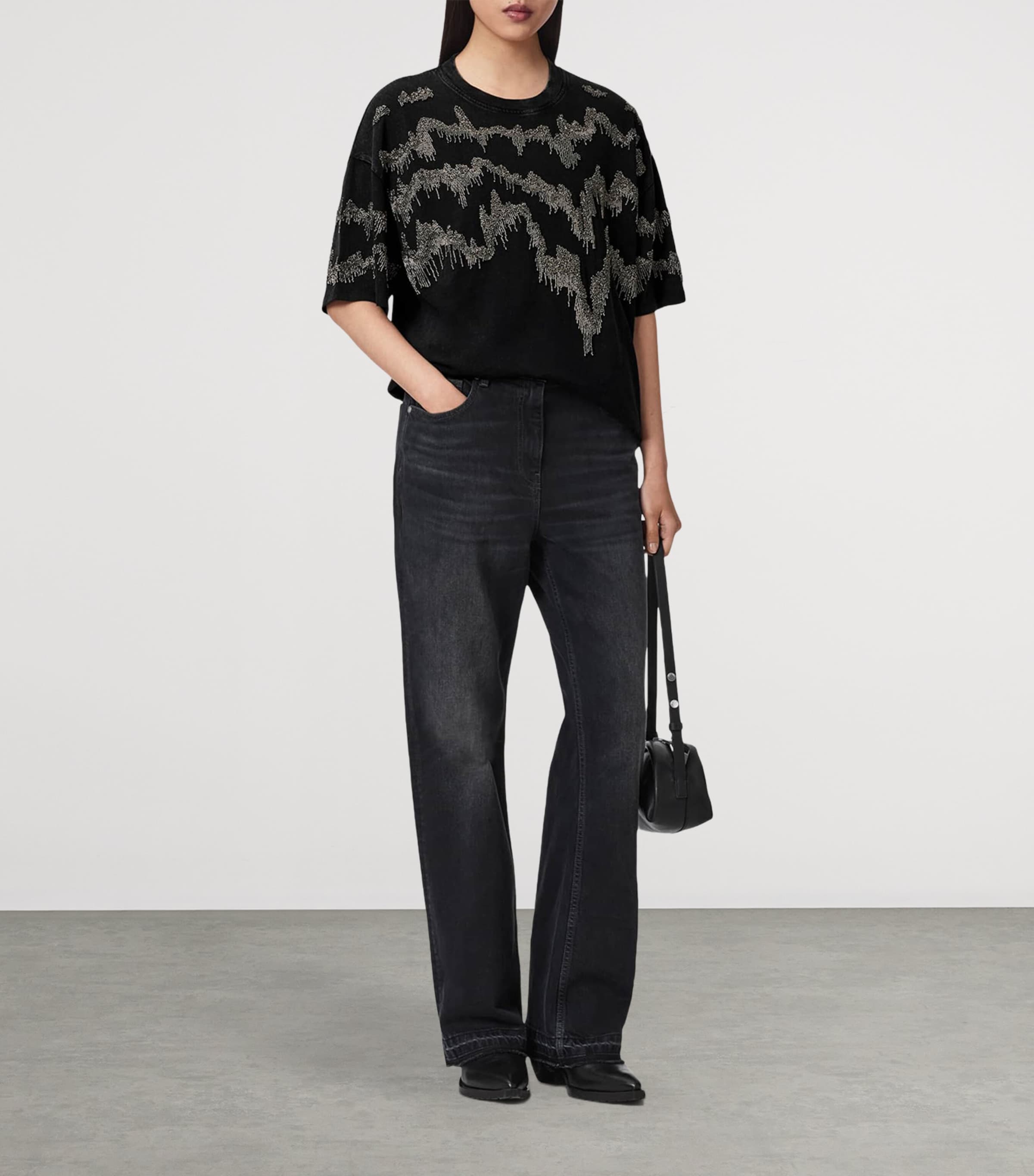 AllSaints Womens Embellished Maia Etta T-Shirt Washed Black Image 5
