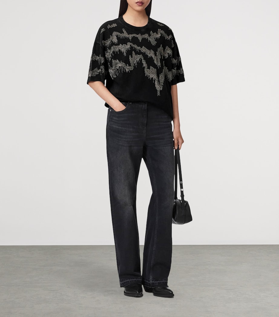 AllSaints Womens Embellished Maia Etta T-Shirt Washed Black Image 5