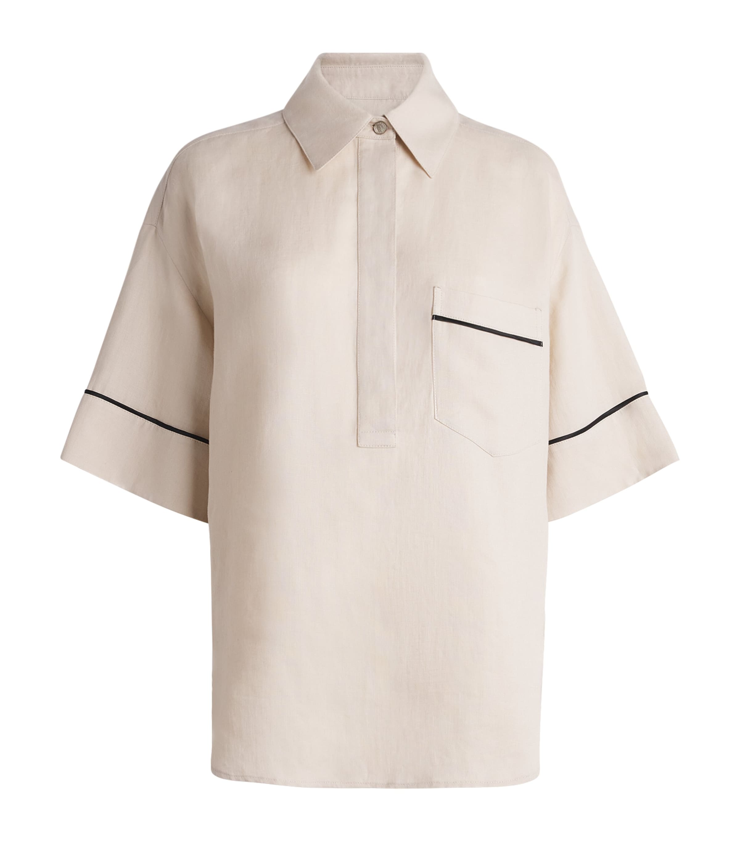 Agnona Womens Linen Half-Placket Shirt Beige Image 1