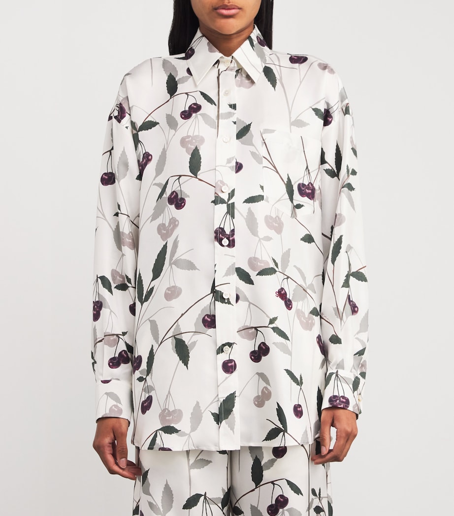 Silk High Summer Cherry Print Shirt 9200 CREAM Image 3