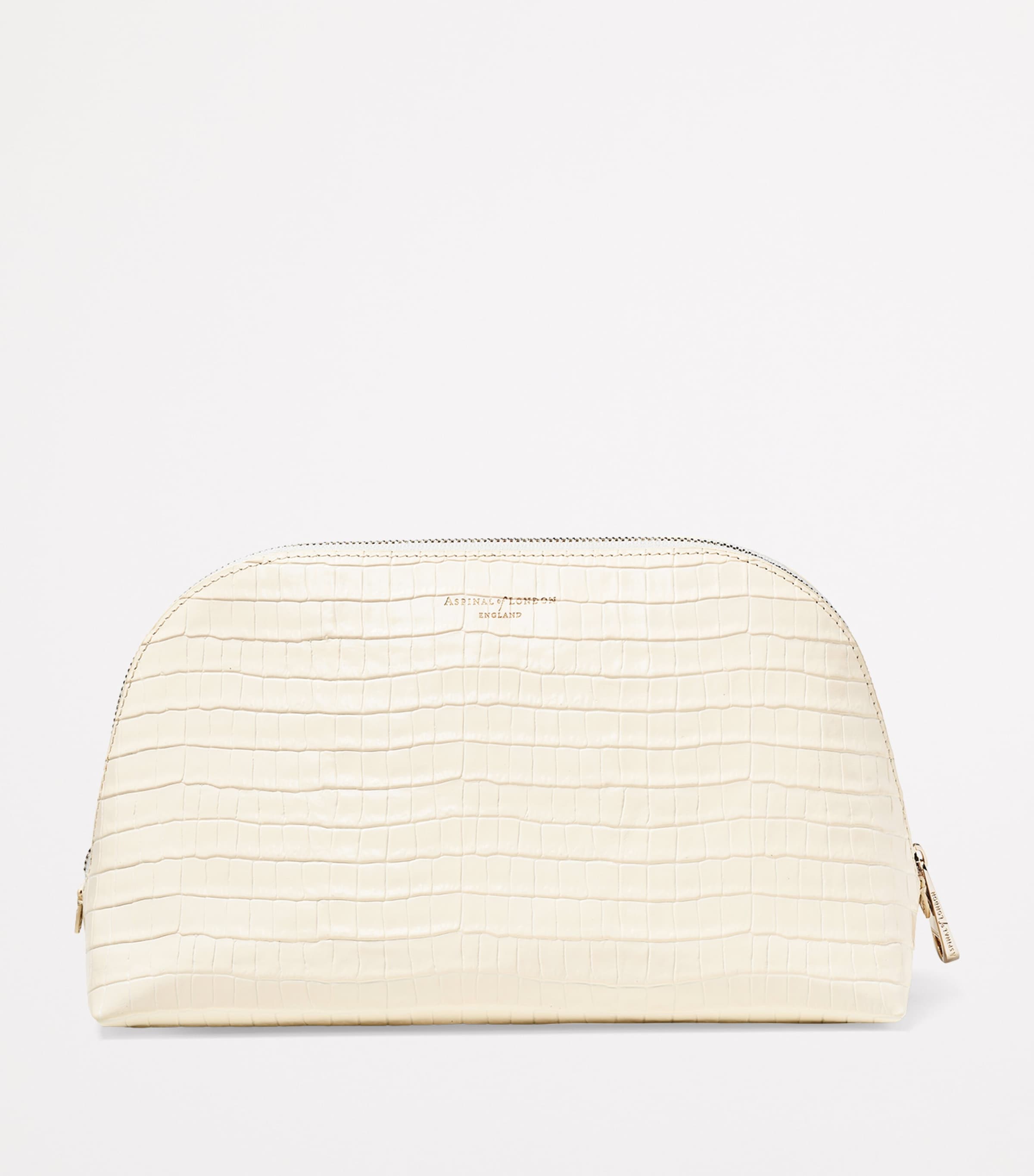 Aspinal Of London Croc-Embossed Leather Classic Wash Bag Ivory Image 2