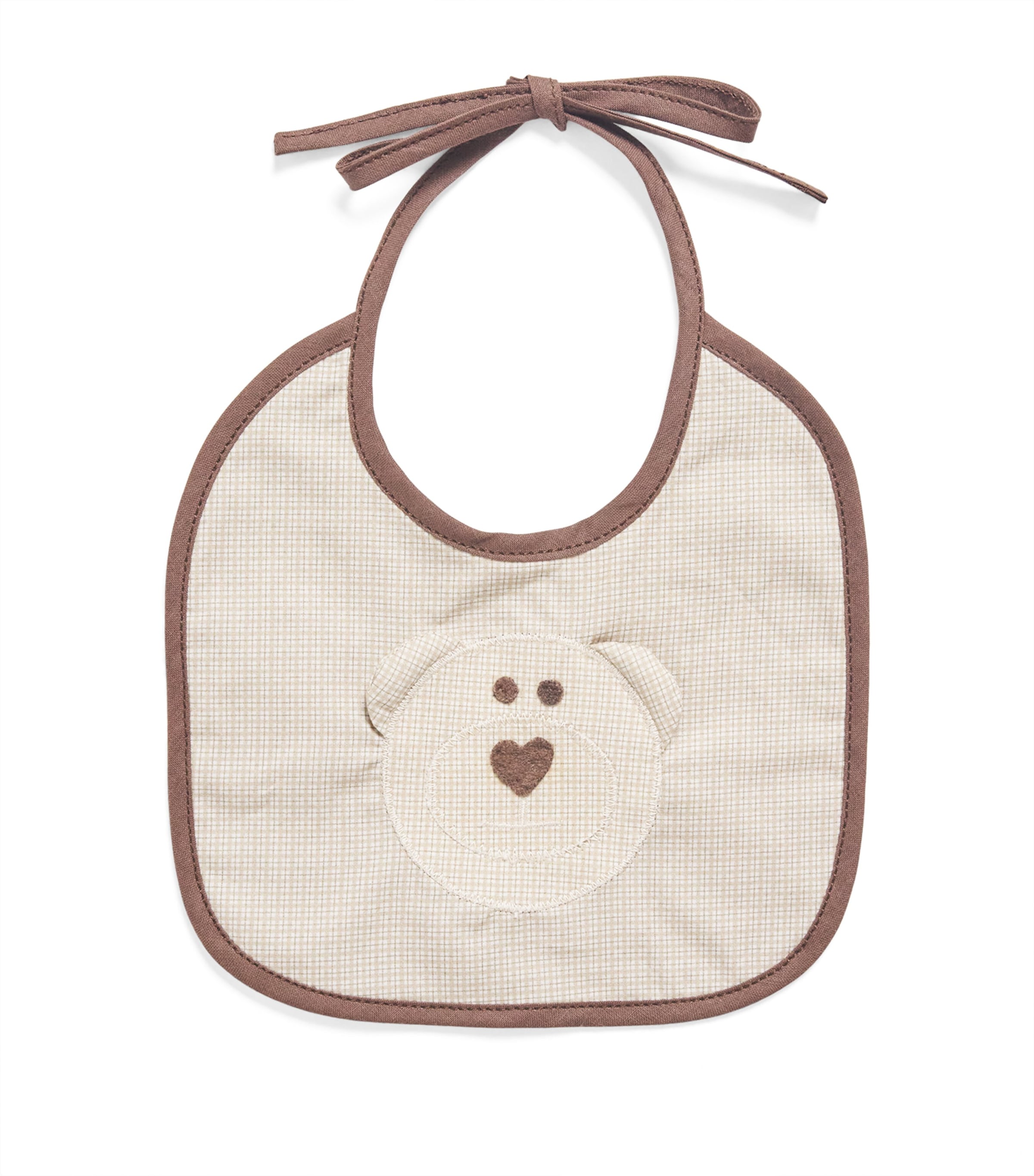 Cotton Teddy Bear Logo Bib 002BEIGE+BROWN Image 1