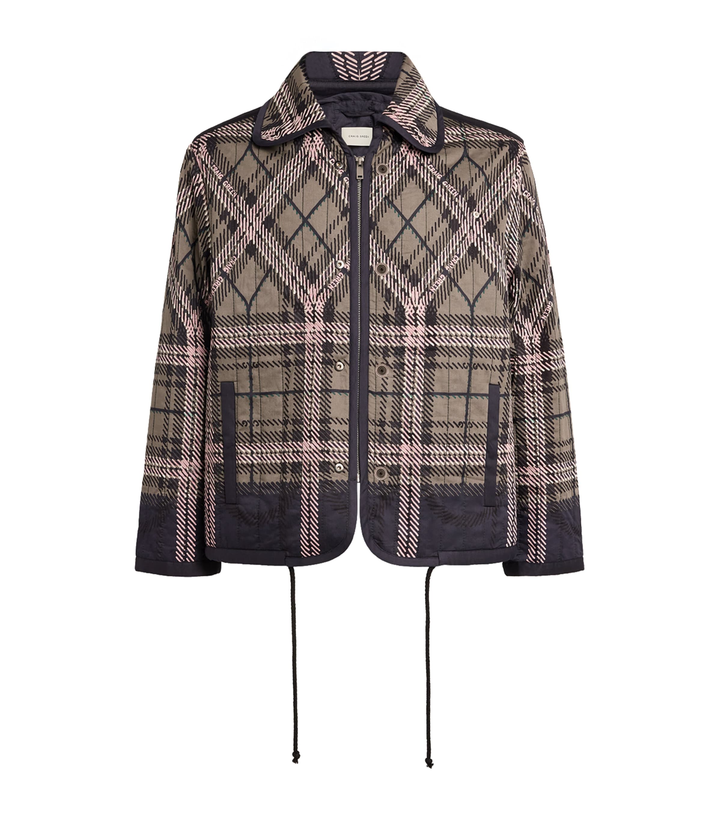 Shop Craig Green Cotton Plaid Quilted Jacket In Black