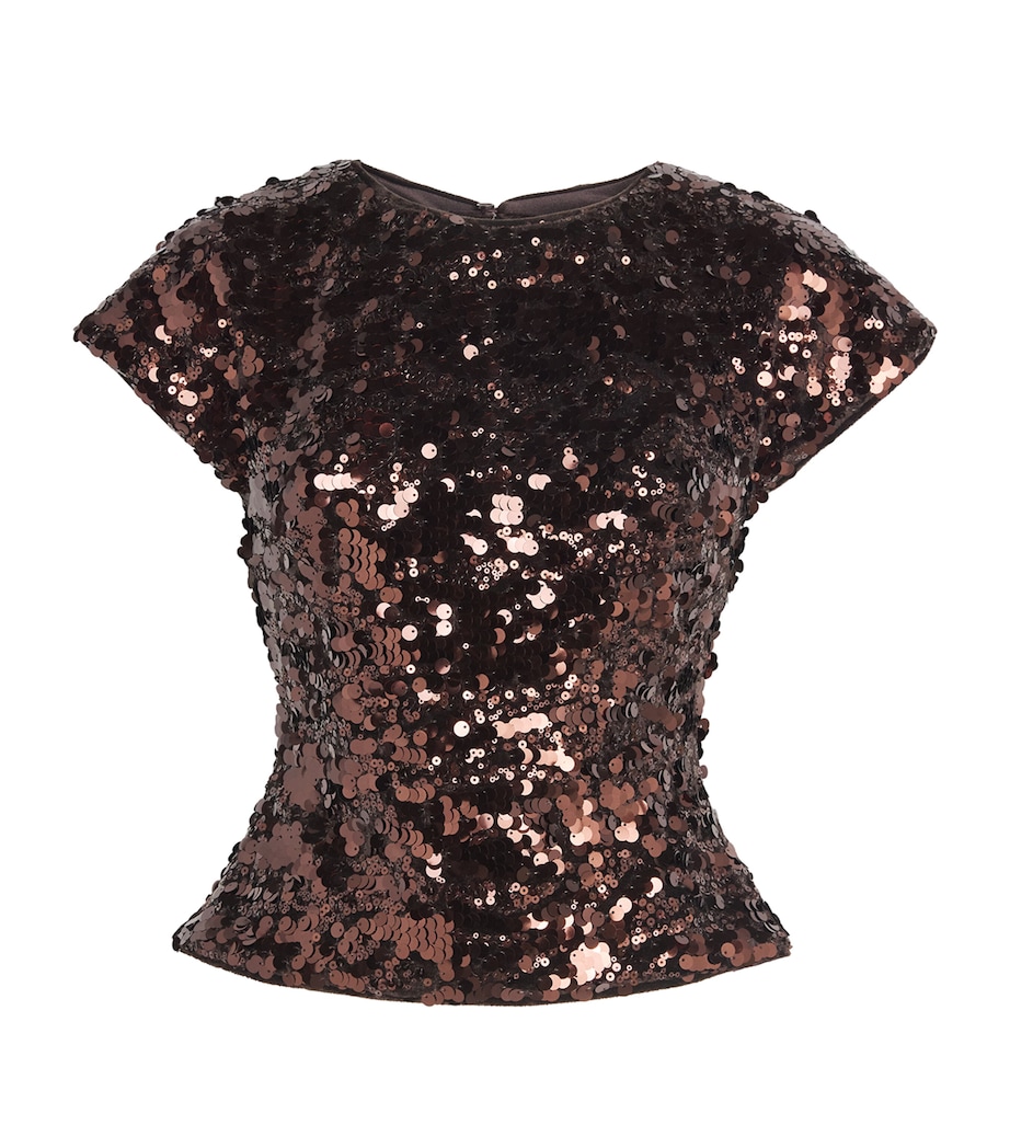 GANNI Womens Sequin-Embellished Open-Back Top Zwx Demitasse Image 1