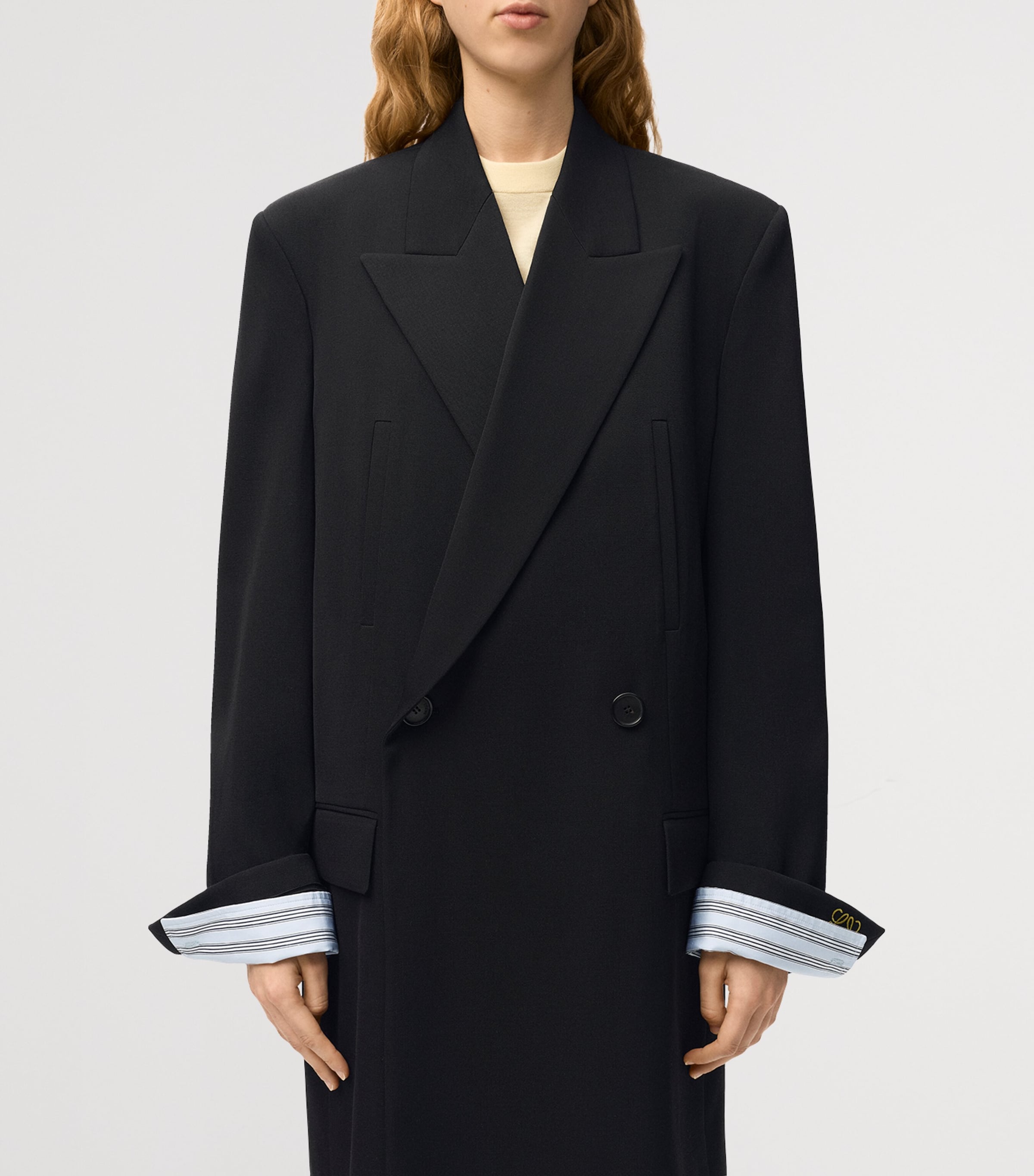 LOEWE Womens Wool-Blend Layered-Cuff Coat Dark Navy Image 5