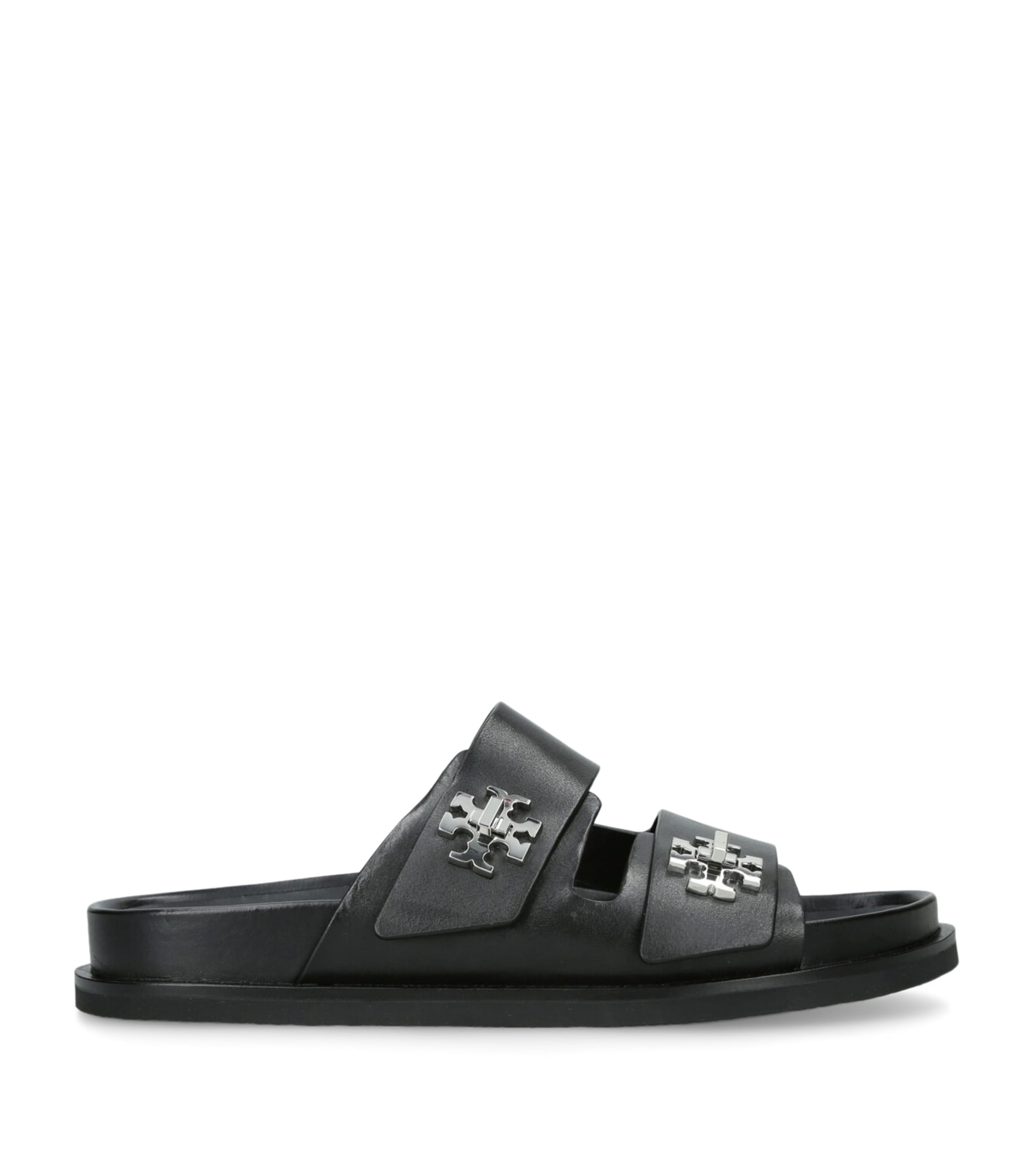 Tory Burch Leather Turnlock Slides In Black