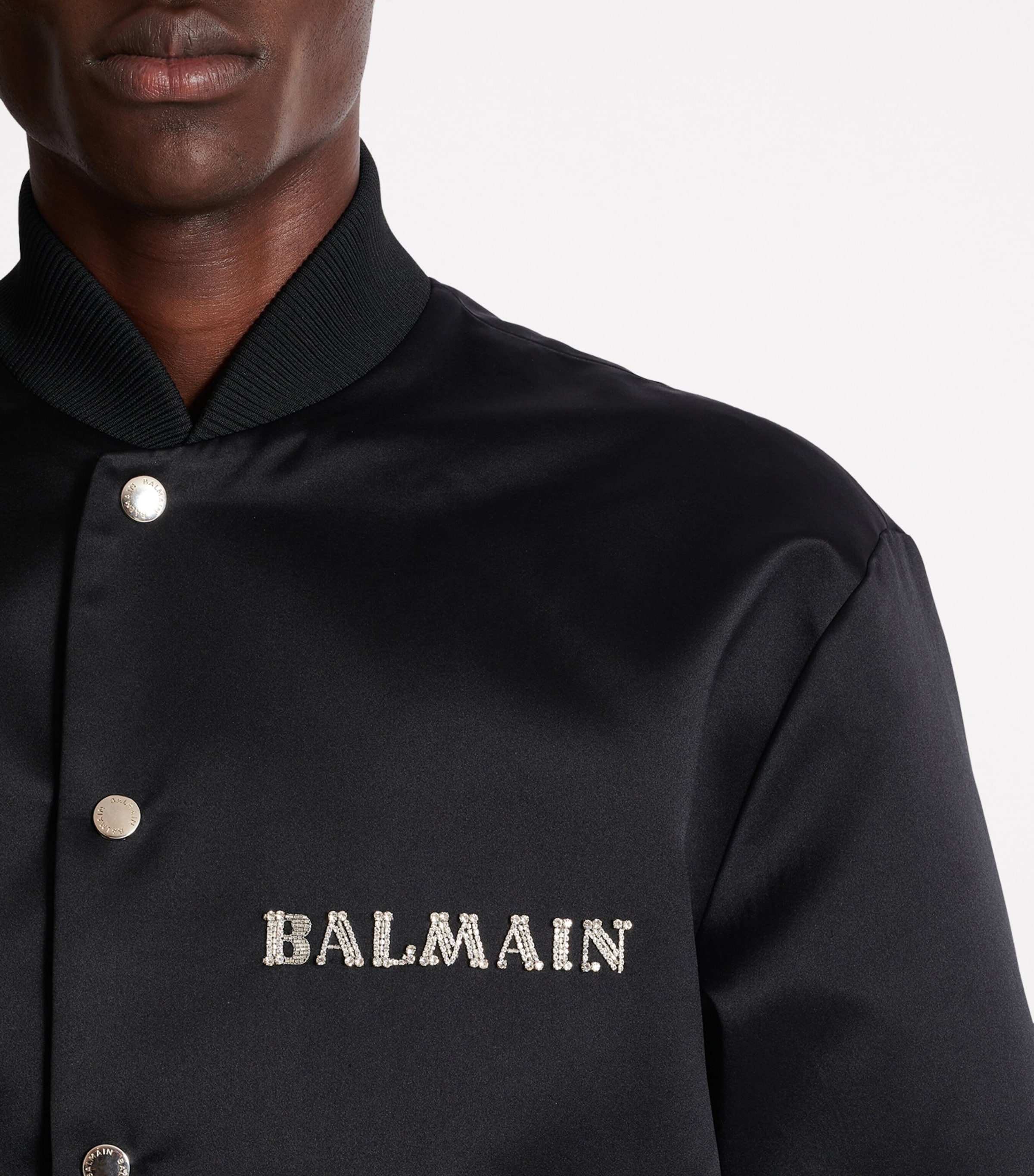 Satin Embellished Bomber Jacket EAW NOIR/CRISTAL Image 9