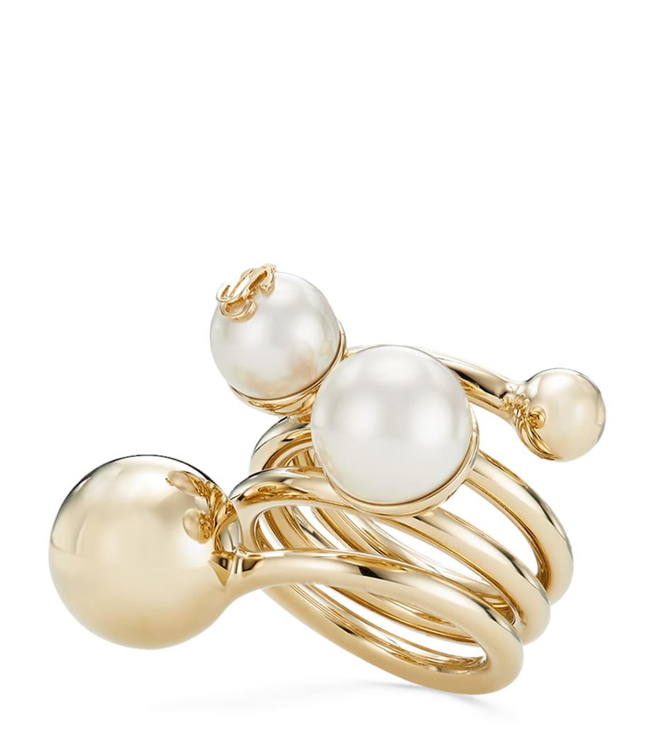Jimmy Choo Faux Pearl Stack Ring Gold/white Image 4