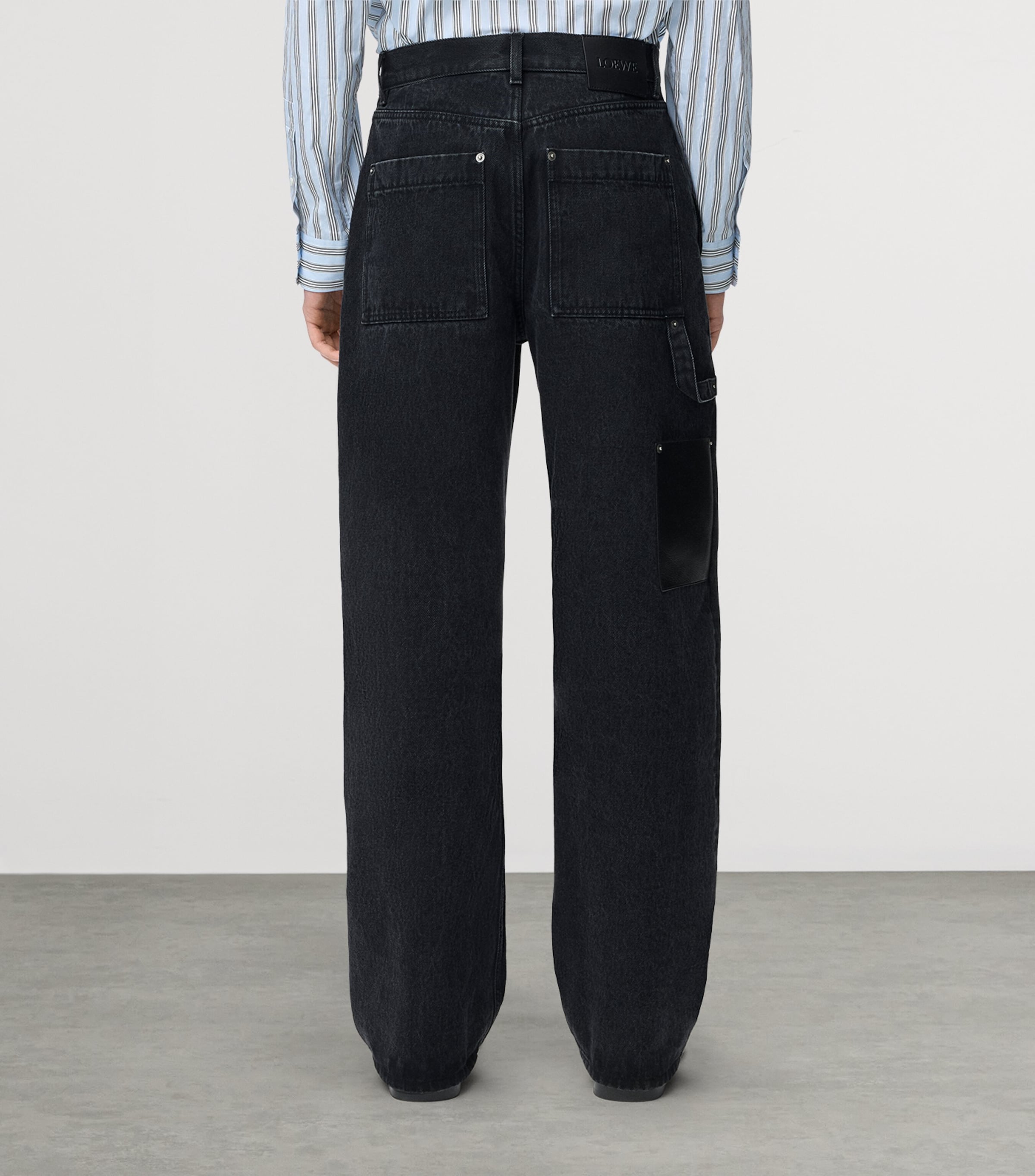 LOEWE Mens Leather-Trim Straight Jeans Black Image 4