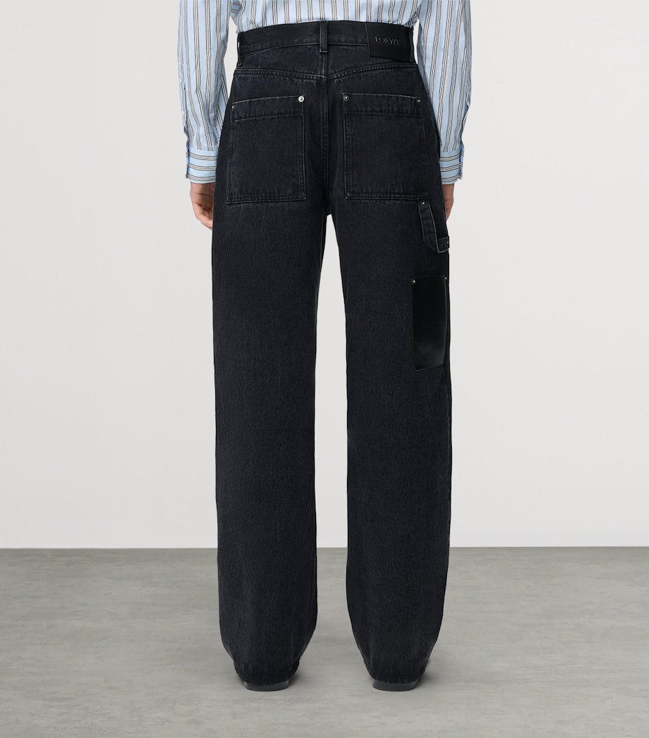 LOEWE Mens Leather-Trim Straight Jeans Black Image 4