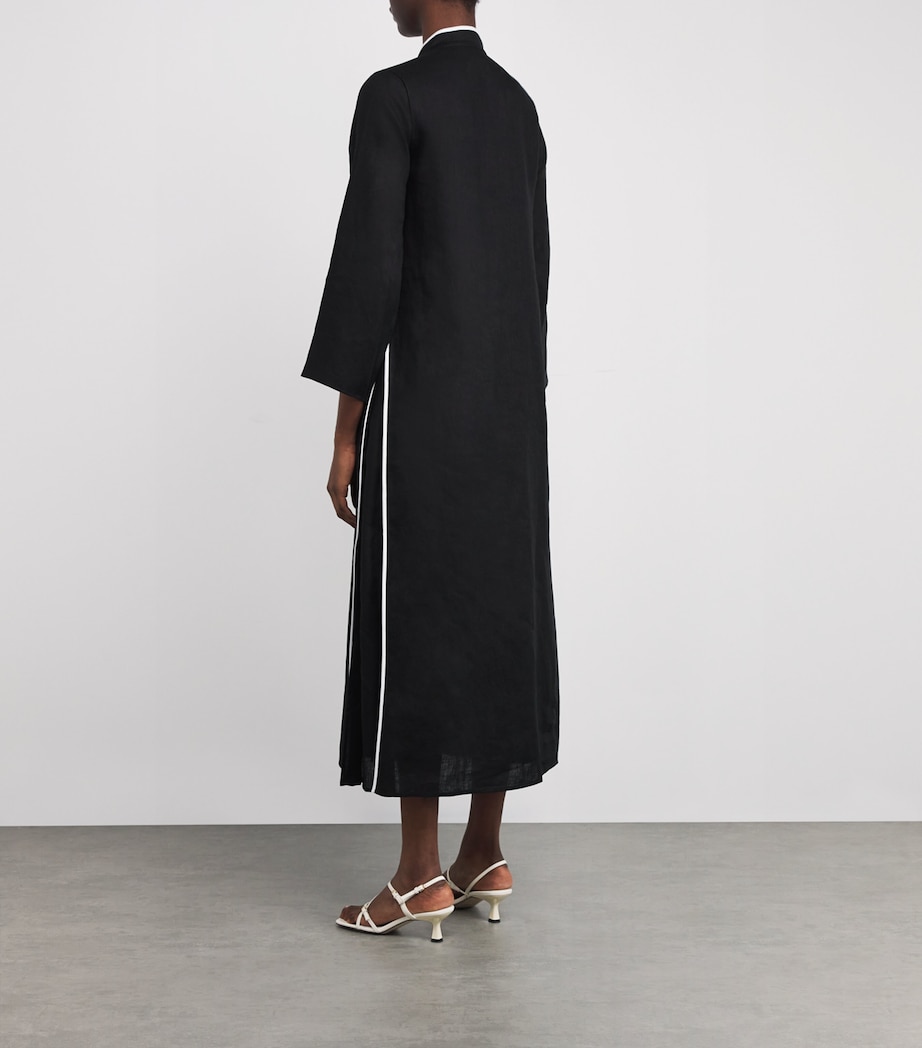 Linen Silk-Trim Kaftan BLACK / WHITE Image 3