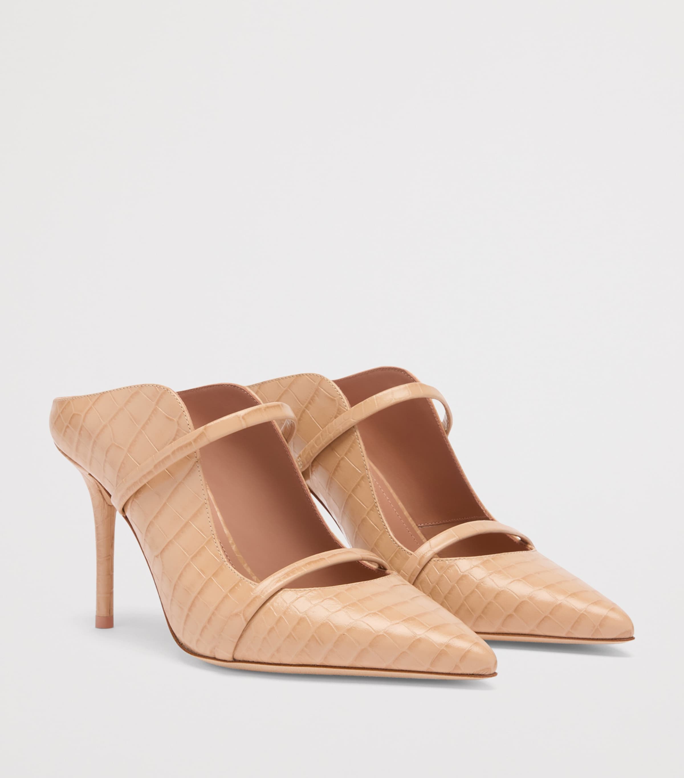 Croc-Embossed Leather Maureen Heeled Mules 85 BUFF Image 3