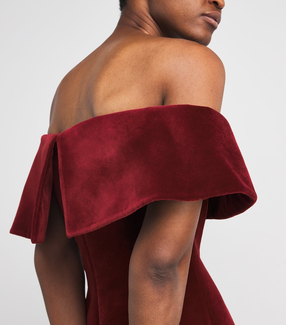 Velvet Off-The-Shoulder Midi Dress BURGUNDY Image 4