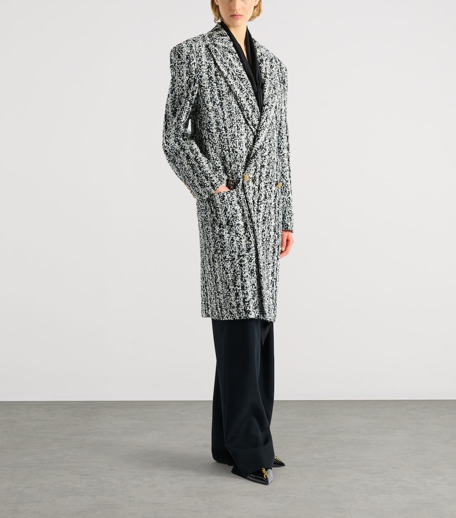 Balmain Womens Tweed Overcoat Eab Noir/blanc Image 2