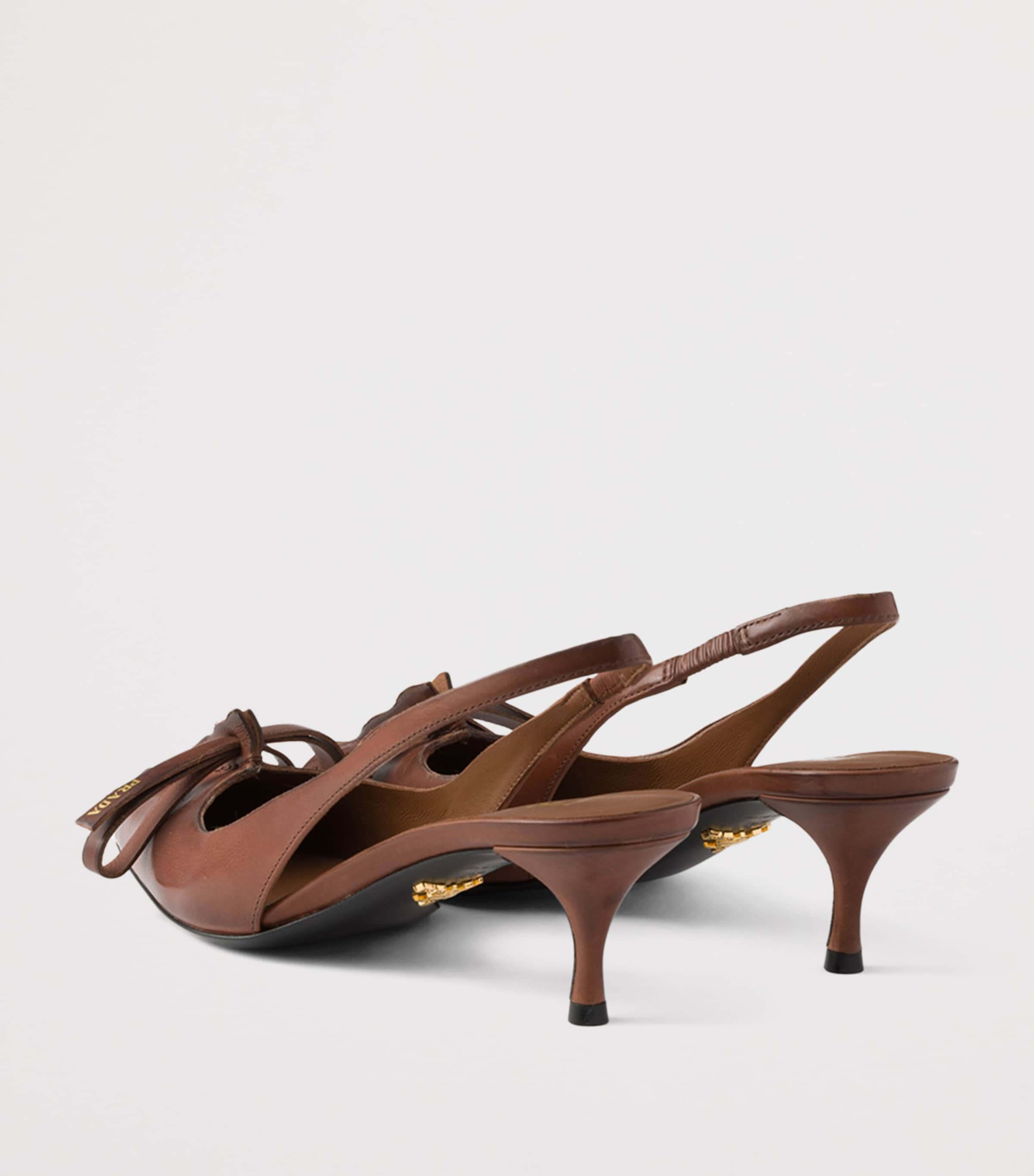 Prada Leather Bow-Detail Slingback Pumps 55 Brown Image 4