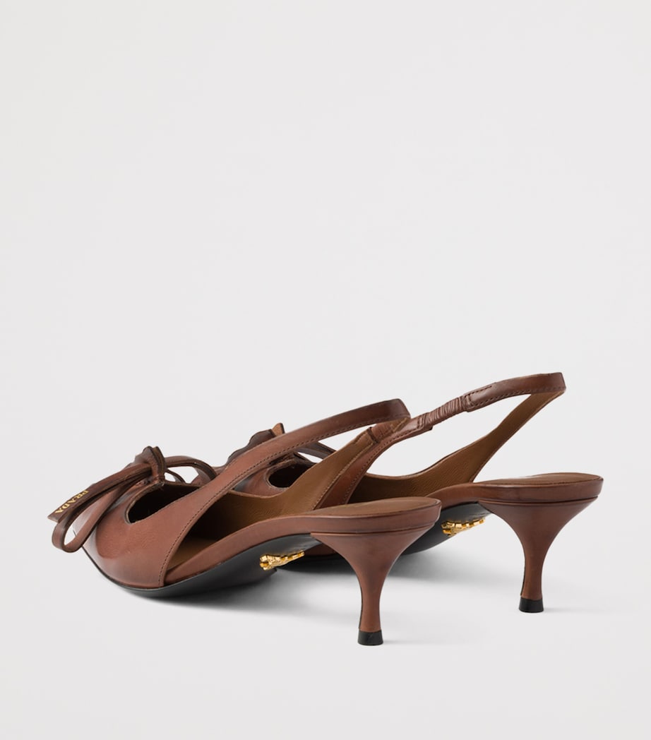 Prada Leather Bow-Detail Slingback Pumps 55 Brown Image 4