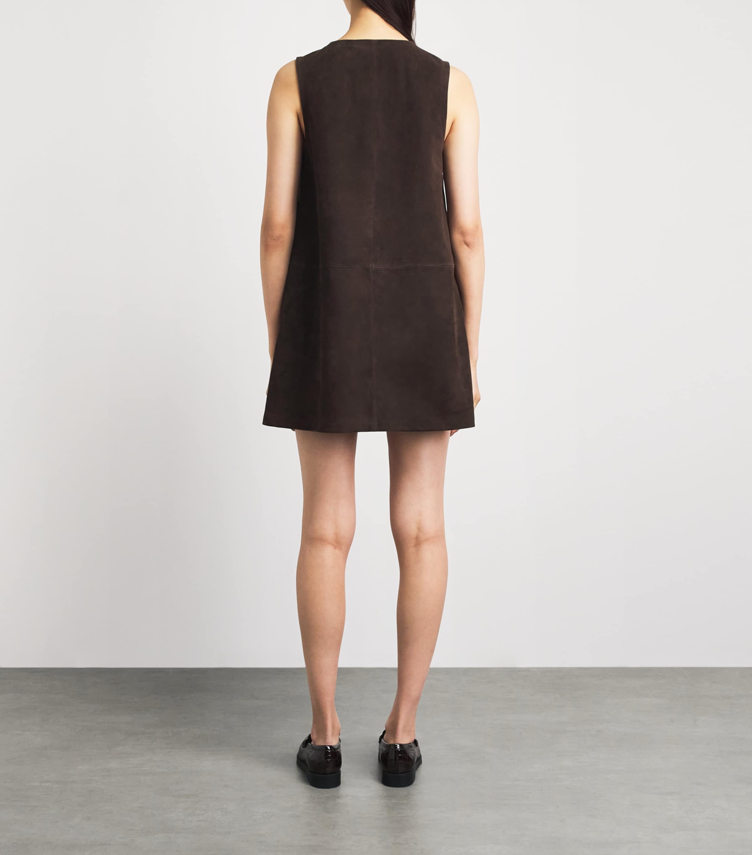 FRAME Womens Suede Safari Tent Mini Dress Dark Brown Image 4