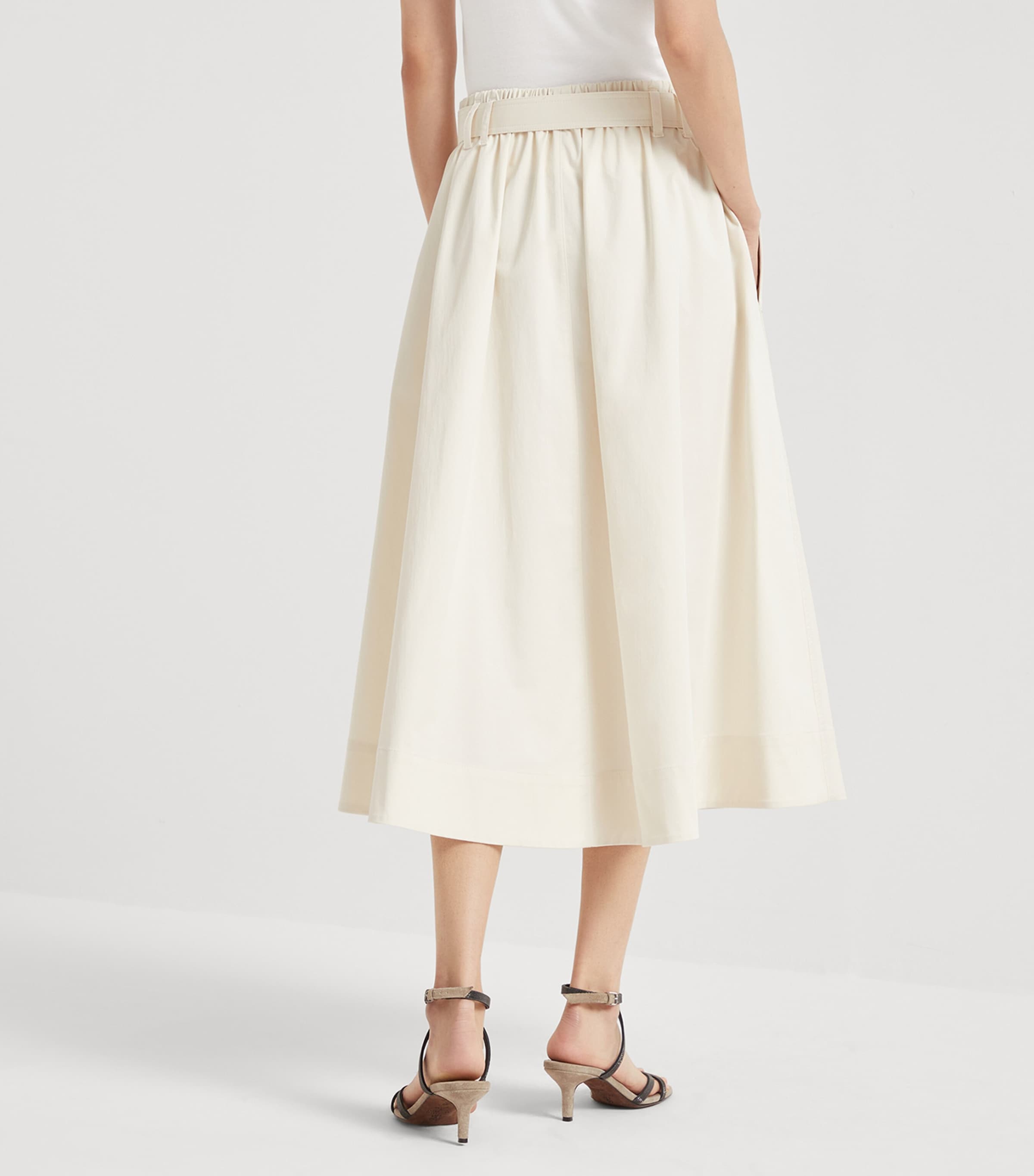 Brunello Cucinelli Stretch-Cotton Gabardine Midi Skirt