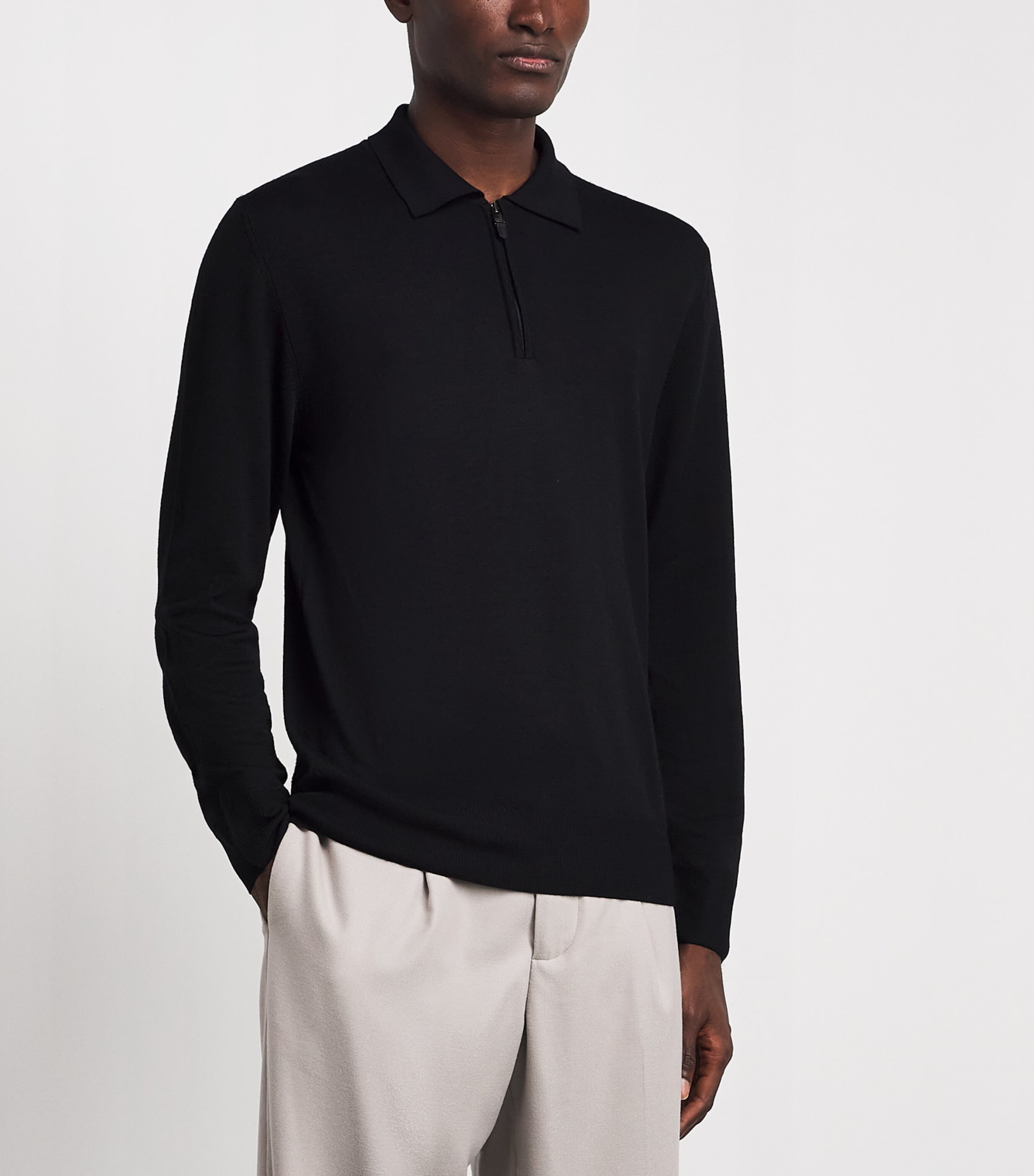 Canali Mens Wool Quarter-Zip Polo Sweater Black Image 4