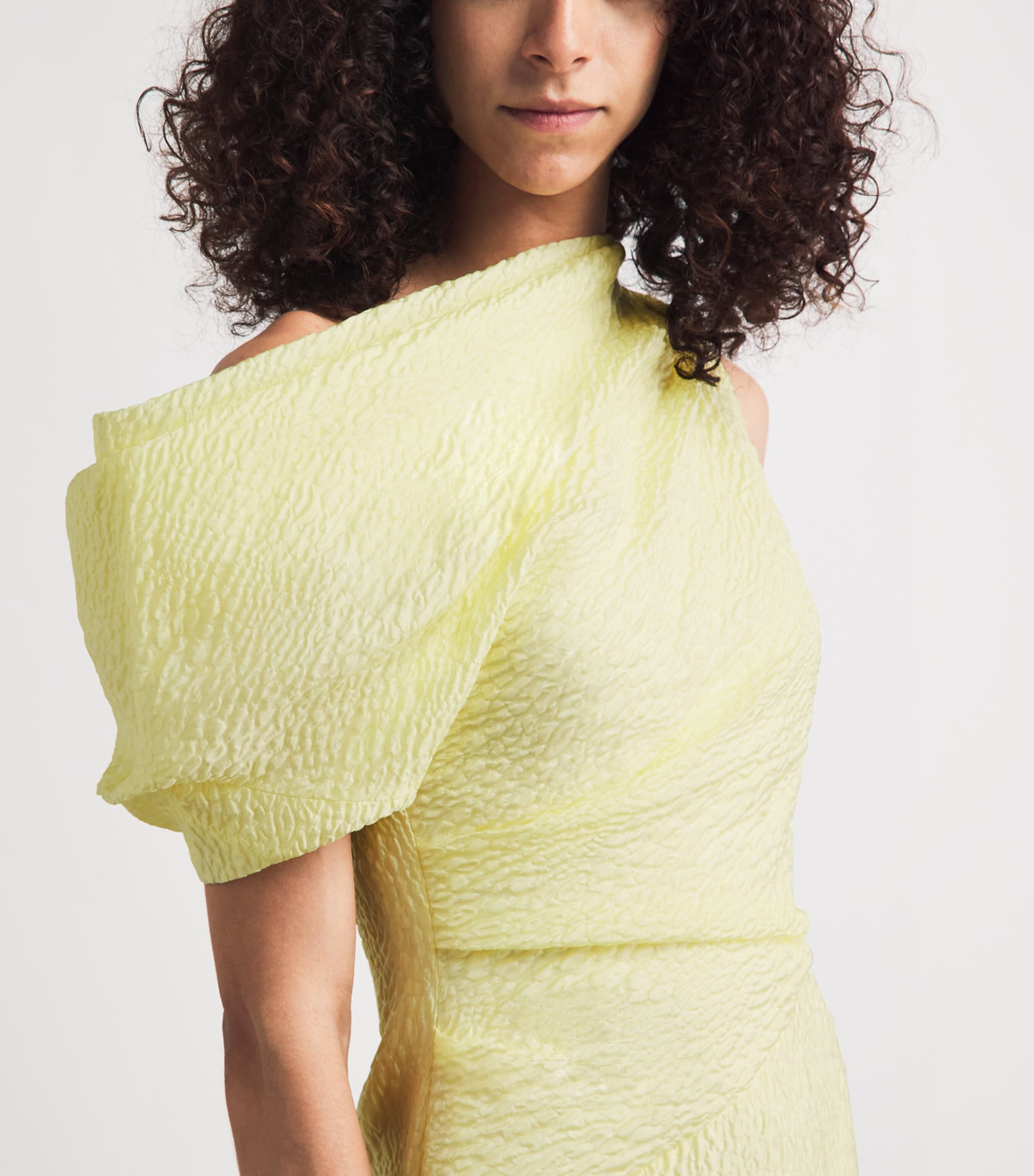 Roksanda Womens Cloqué One-Shoulder Maite Midi Dress Limoncello Image 3