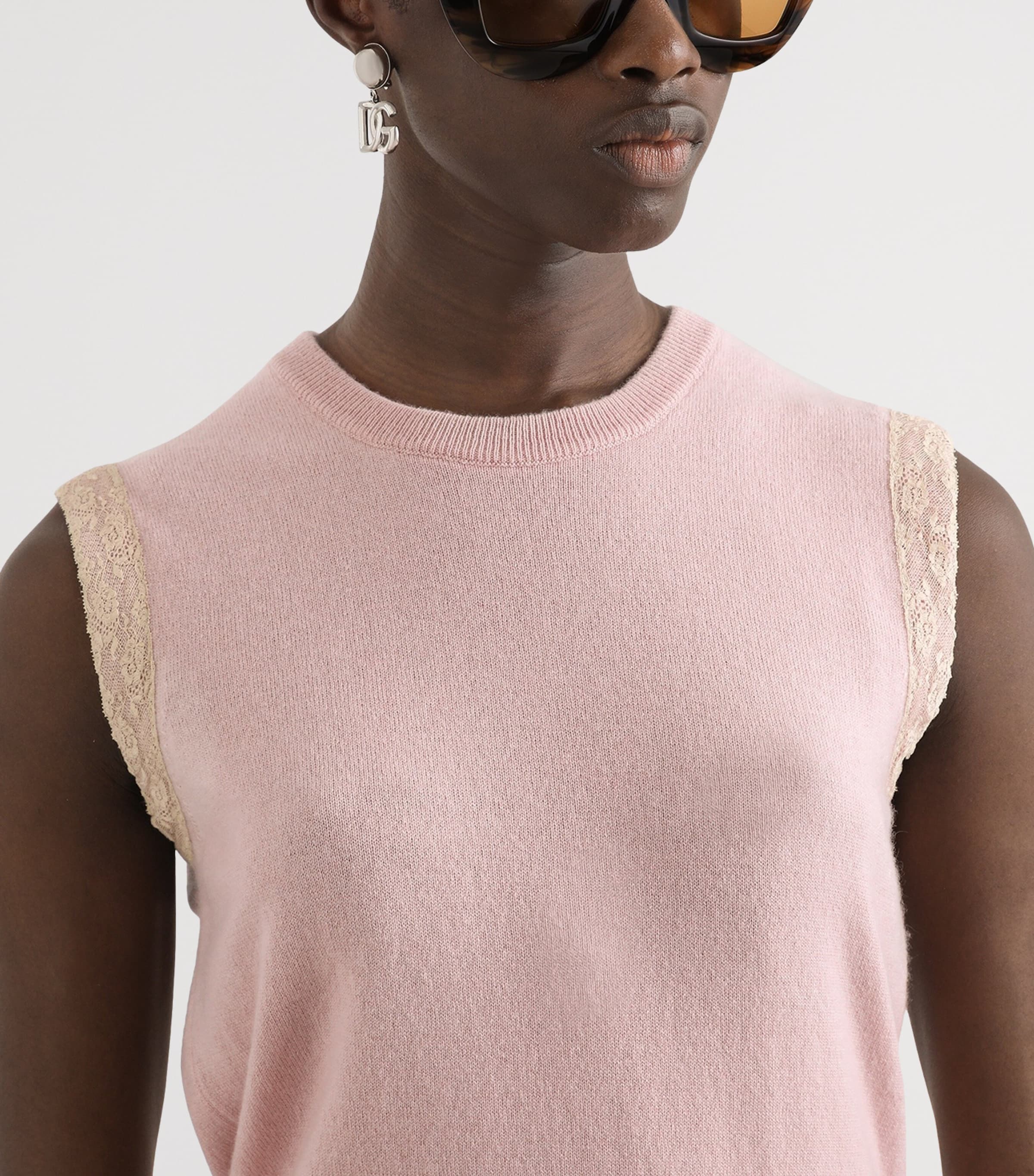 Dolce&Gabbana Womens Cashmere Lace-Trim Tank Top Anti Image 5
