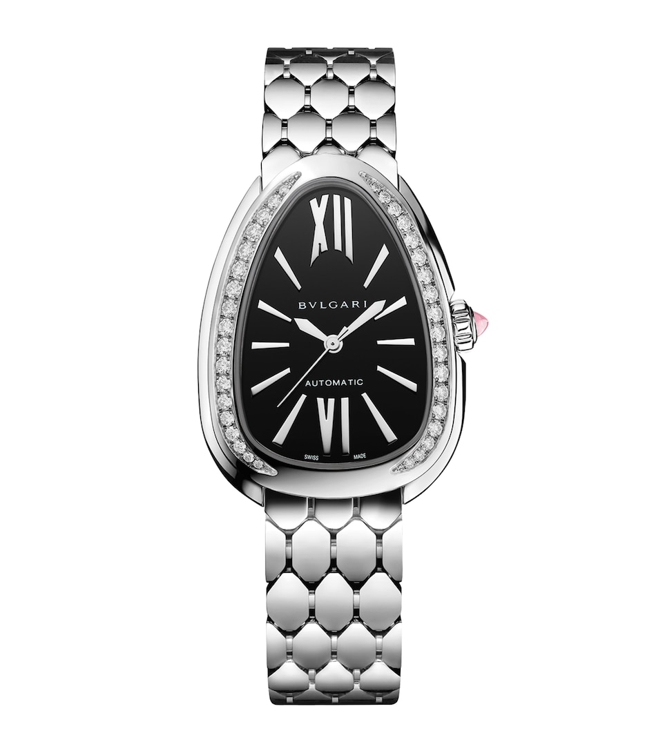 Bvlgari Stainless Steel and Diamond Serpenti Seduttori Watch 34mm Black