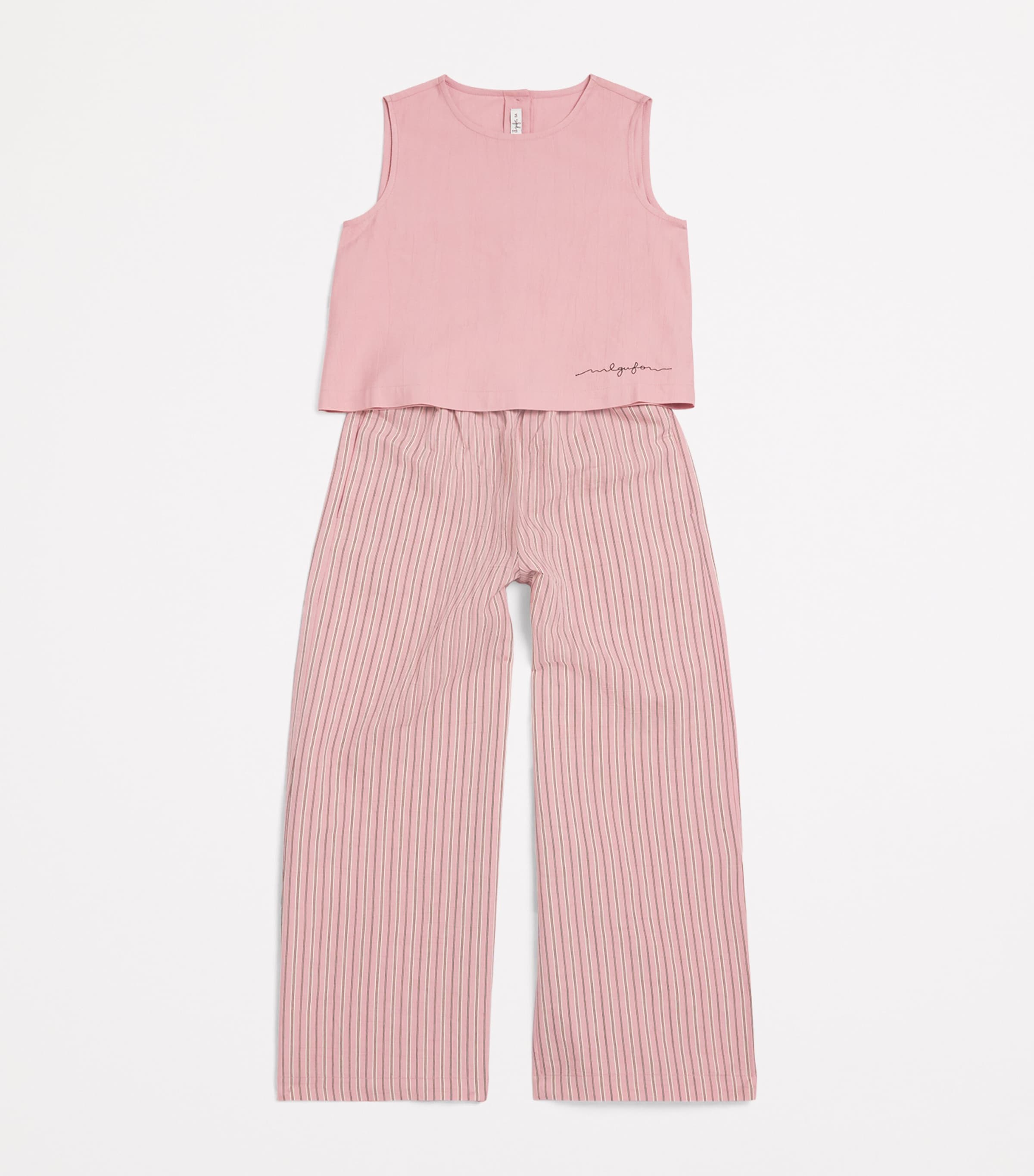 Striped Embroidered Top and Trousers Set (3-12 Years) 333 POWDER ROSE Image 3