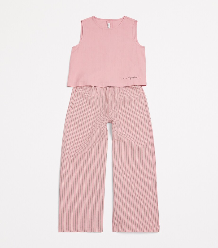Il Gufo Striped Embroidered Top and Trousers Set (3-12 Years) Powder Rose Image 3