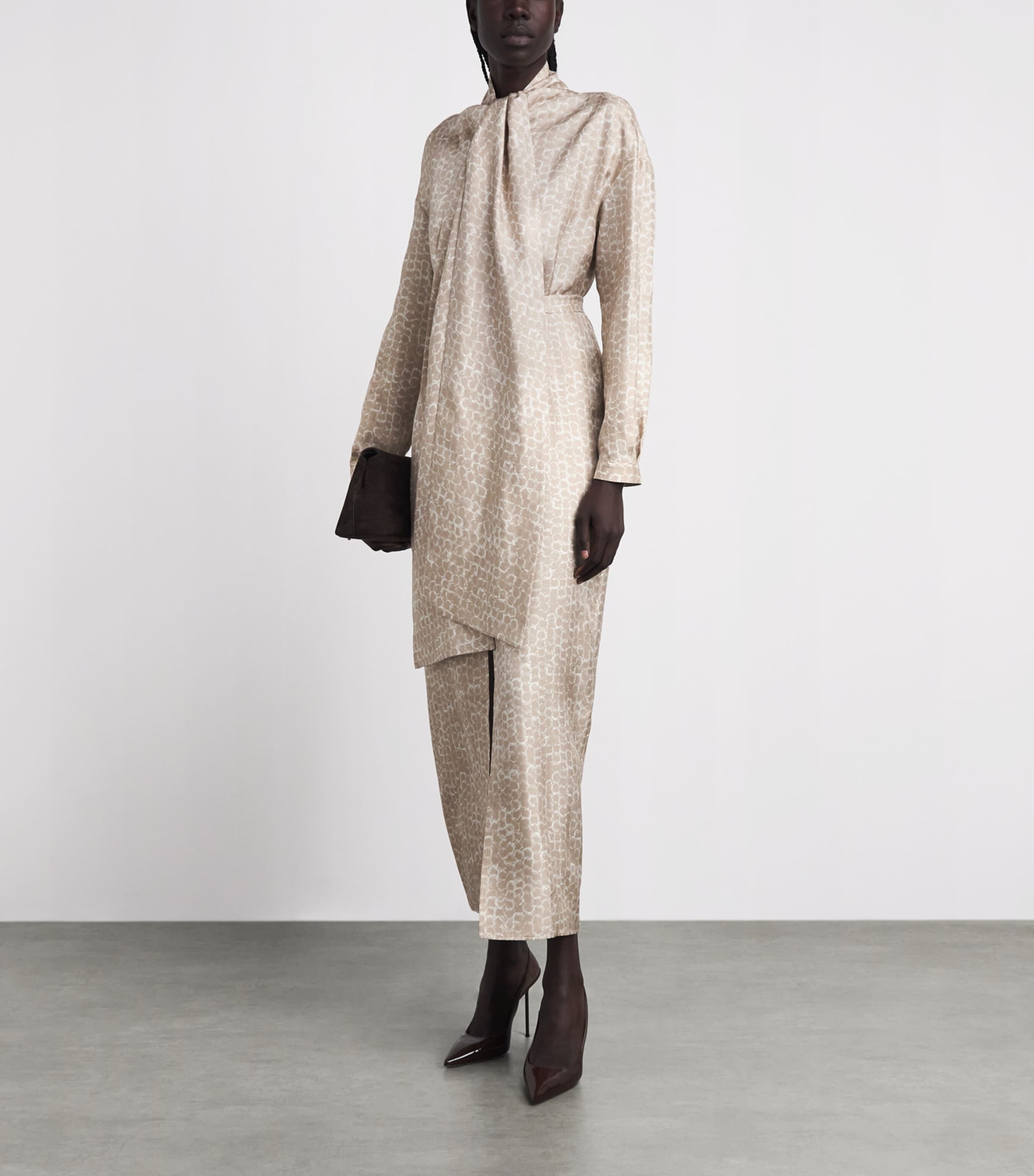 Kiton Womens Silk Printed Scarf-Detail Maxi Dress Light Beige Print Image 2