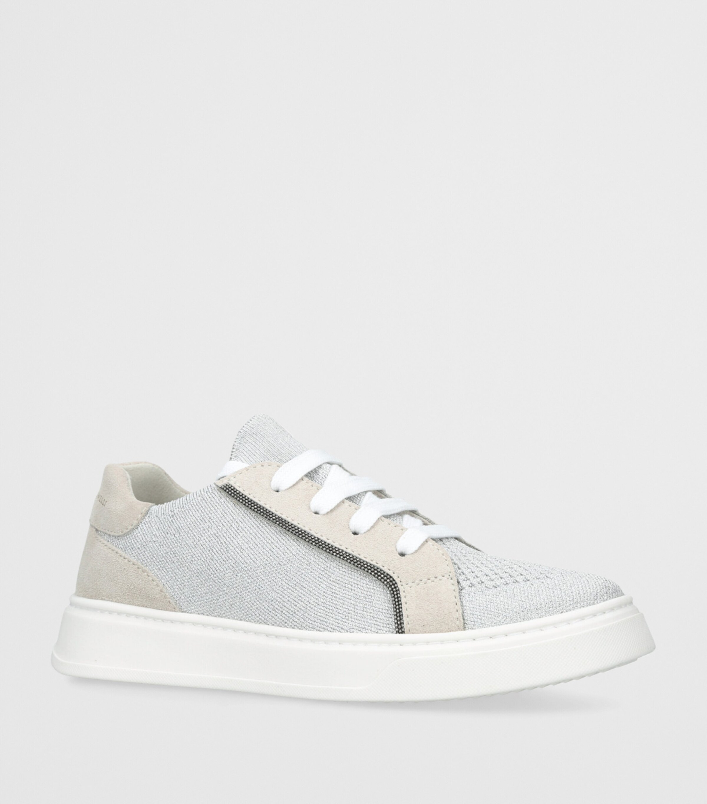 Brunello Cucinelli Suede And Knit Monili-Detail Sneakers Grey Image 3
