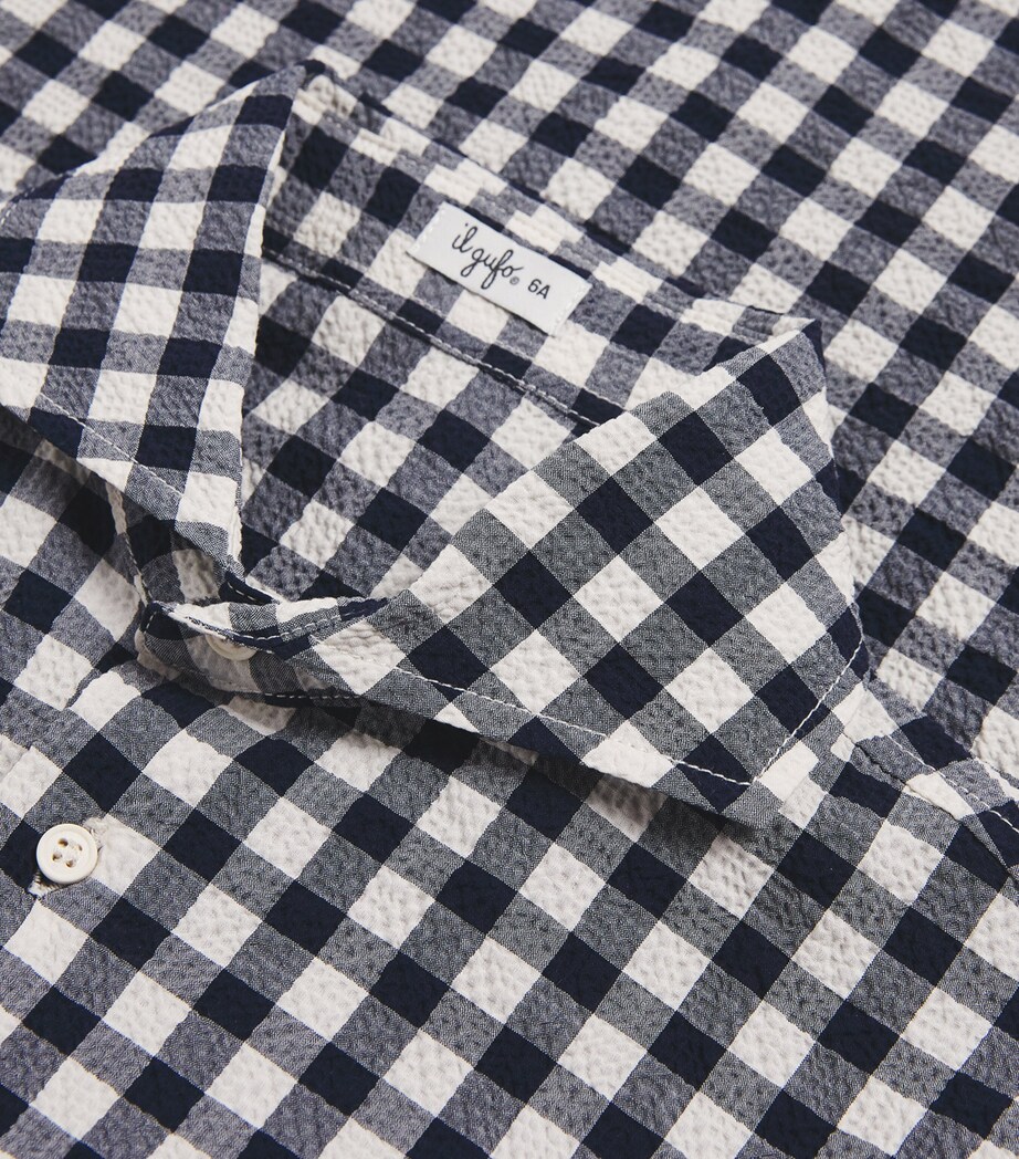 Il Gufo Cotton Gingham Print Shirt (3-12 Years) Blue Image 3