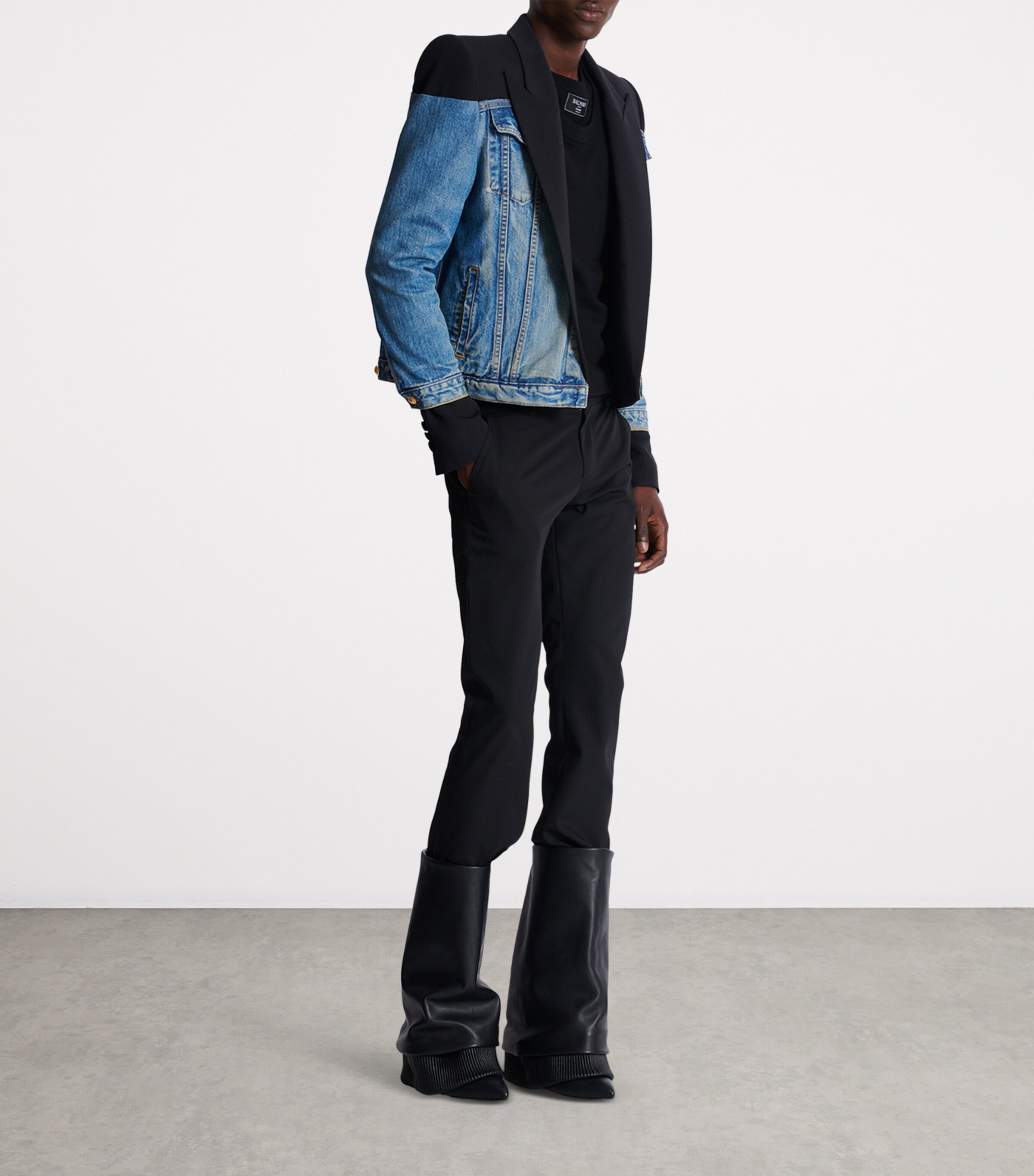 Balmain Mens Grain De Poudre-Denim Jacket Ena Noir/bleu Denim Image 6